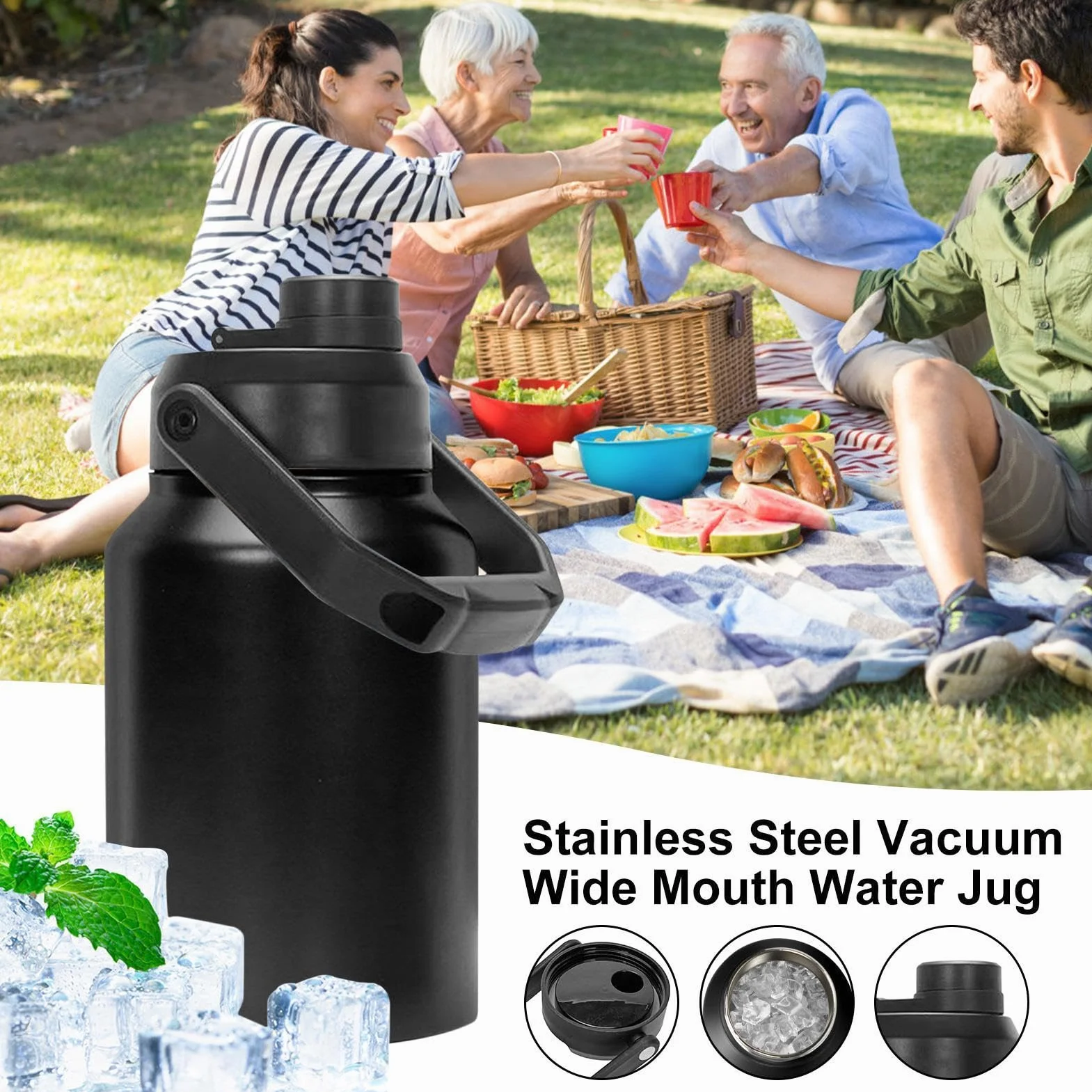 Jarra de acero inoxidable, termo de cuello ancho, de acero inoxidable | botella de agua fría de cuello ancho, botella de agua de dos pisos para deportes, senderismo, , camping