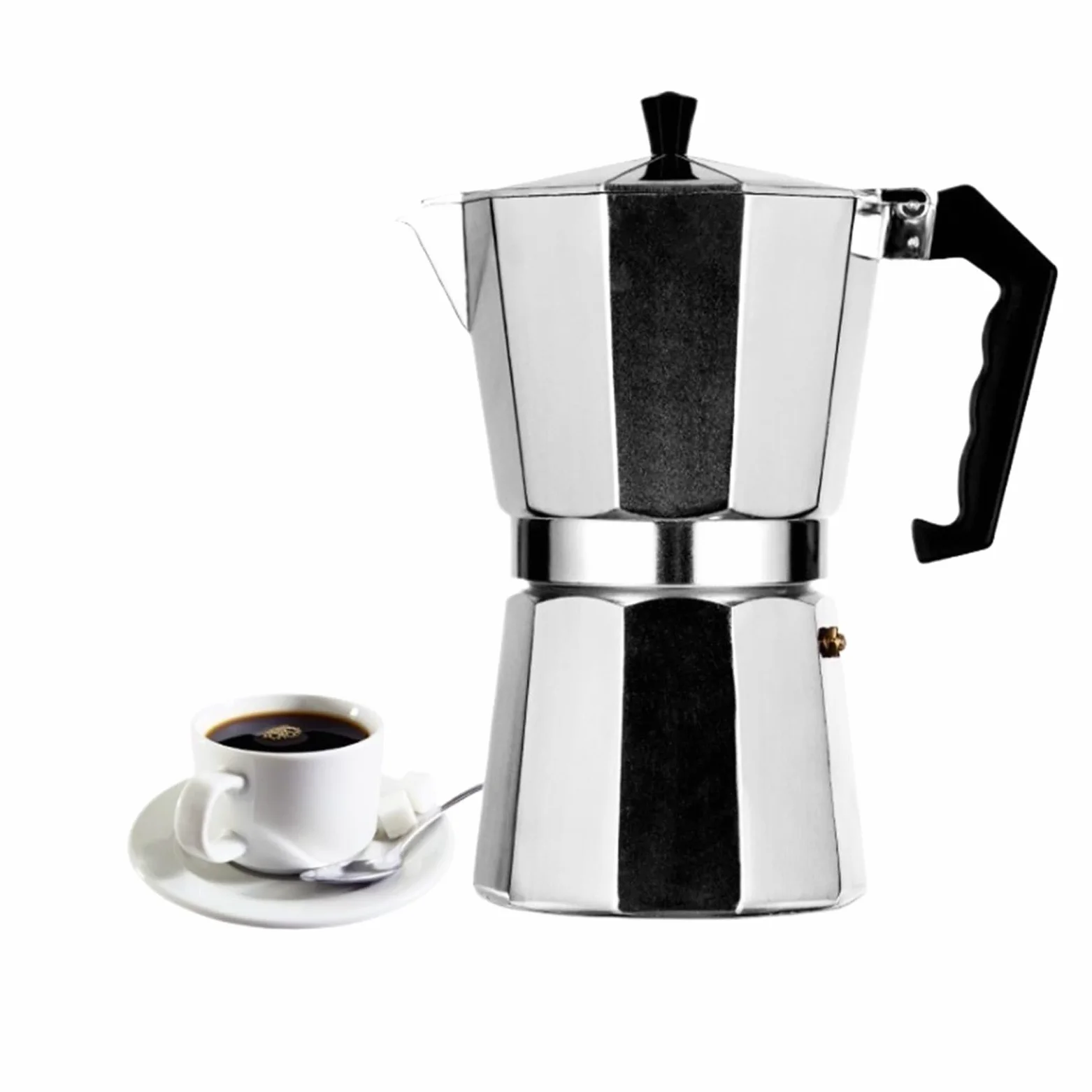 Cafetera Moka de aluminio auténtica para el hogar al aire libre, cafetera de aluminio Moka