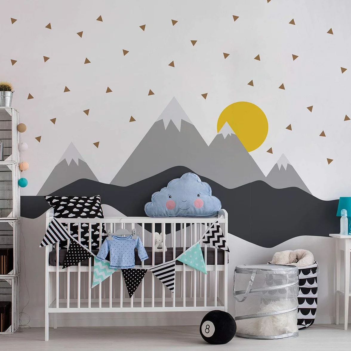 Ambiance - Pegatinas de pared para niños, decoración de habitación de bebé, adhesivo de pared, adhesivo, diseño de montaña escandinava, 80 x 120 cm