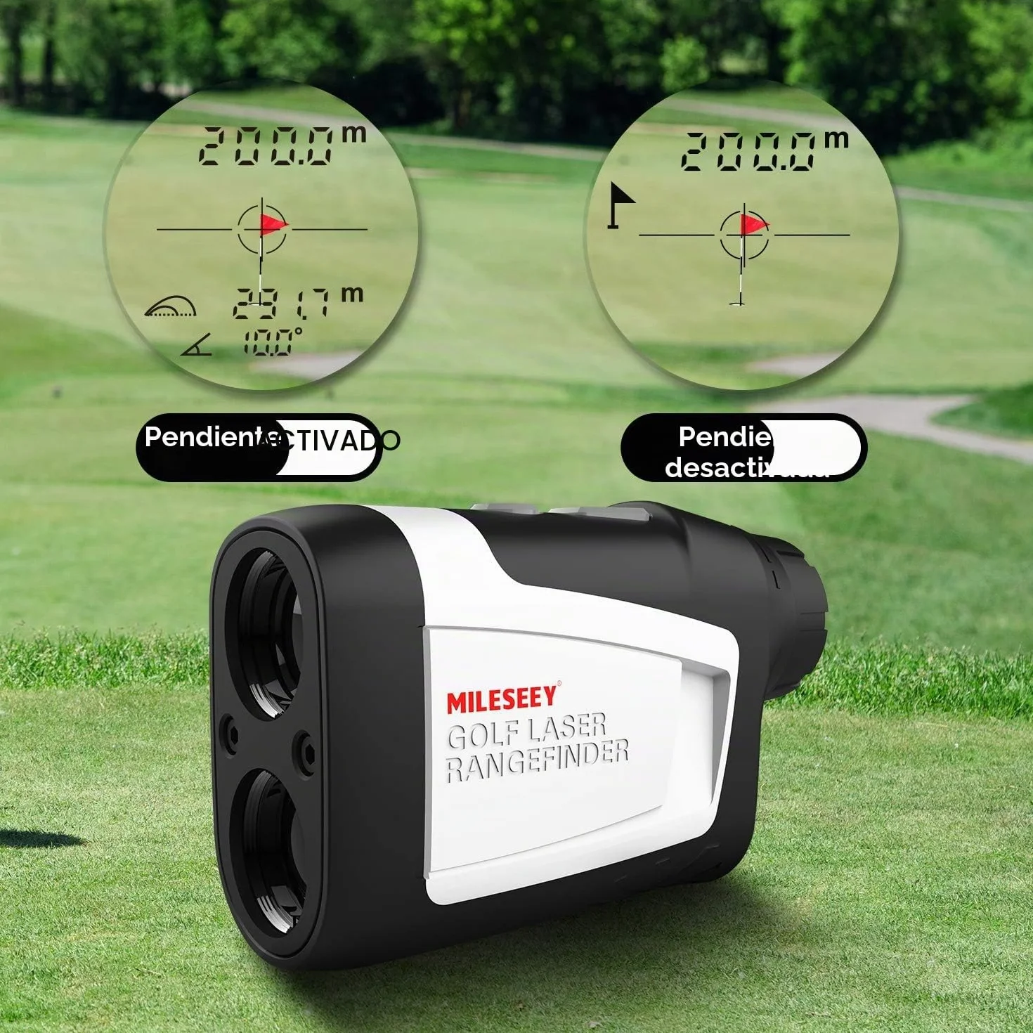 MiLESEEY Telémetro Láser de Golf 1000M, Precisión ±0,5M, Slope On/Off, Bloqueo de Bandera, Vibración, Aumento 6X