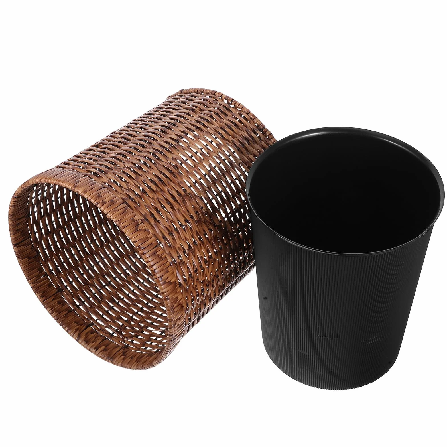 Cubo de Basura Vintage de Gran Capacidad Diseño de Doble Capa en Ratán Sintético para Hogar y Baño, Fácil de Limpiar y Oculta Bolsas de Basura