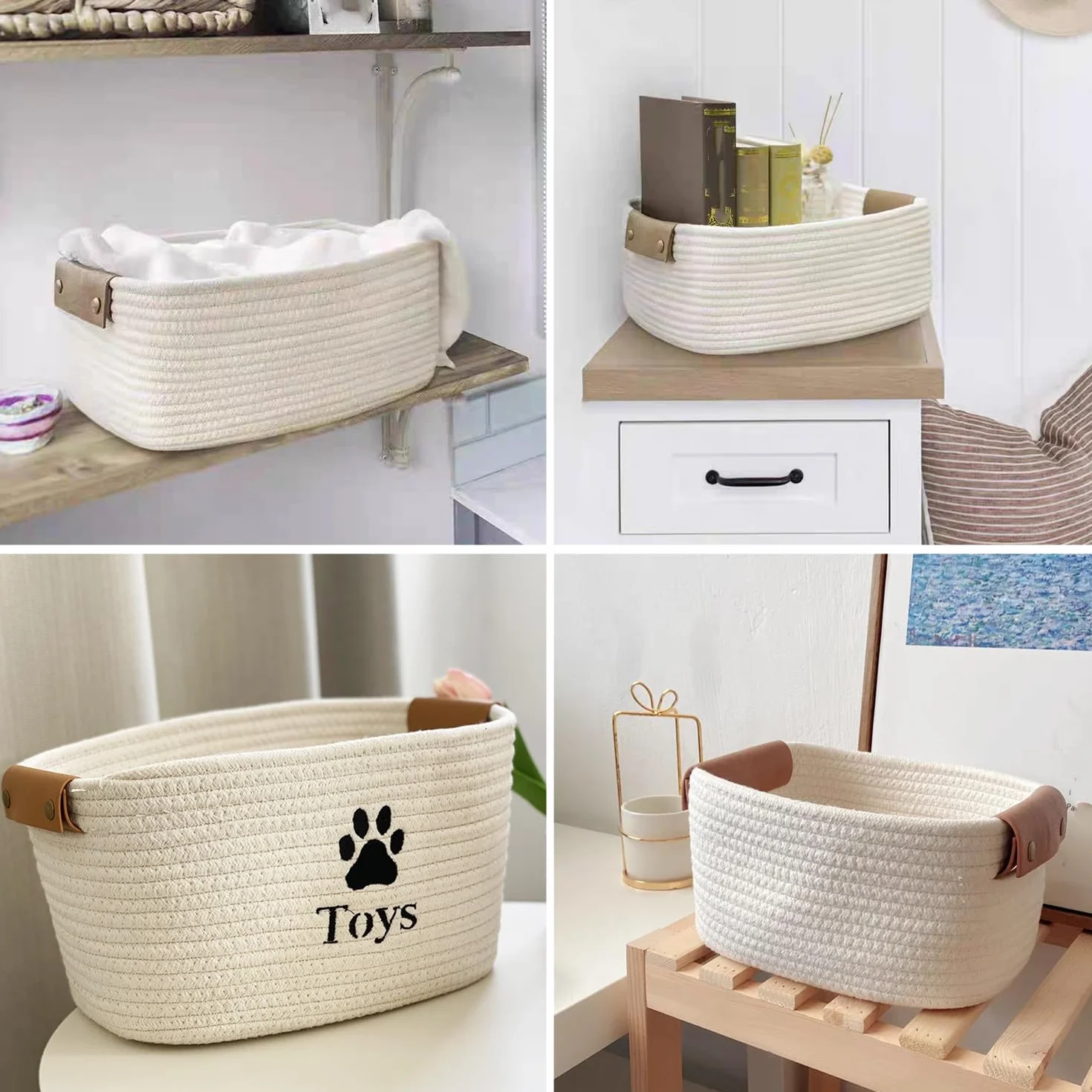 Cesta Plegable para Perro Gato Almacenamiento de Juguetes Organizador Cuerda de Algodón
