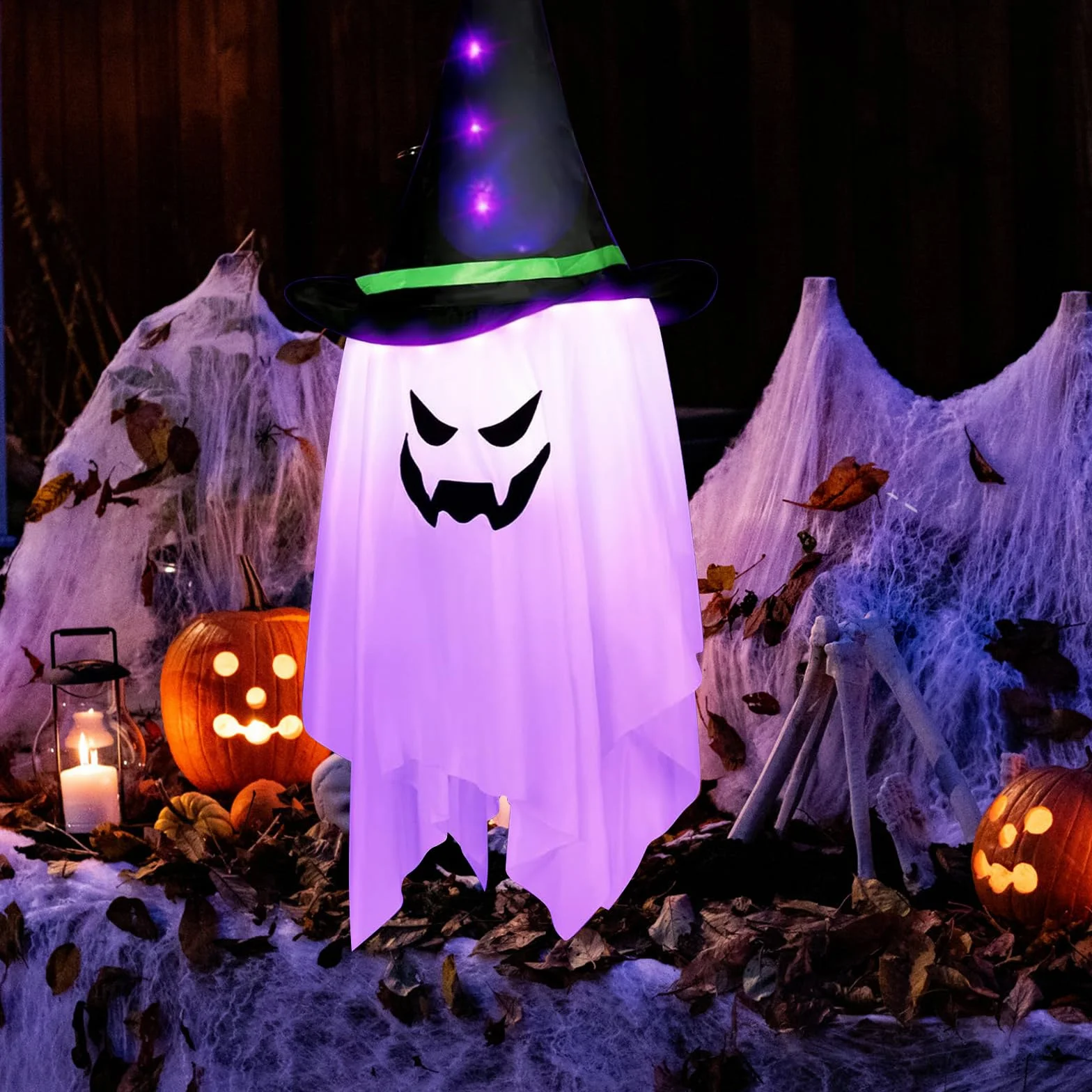 Fantasmas Colgantes De Halloween Con Luces LED - Decoración para Árbol, Jardín, Patio y Fiesta (Morado Fantasma)