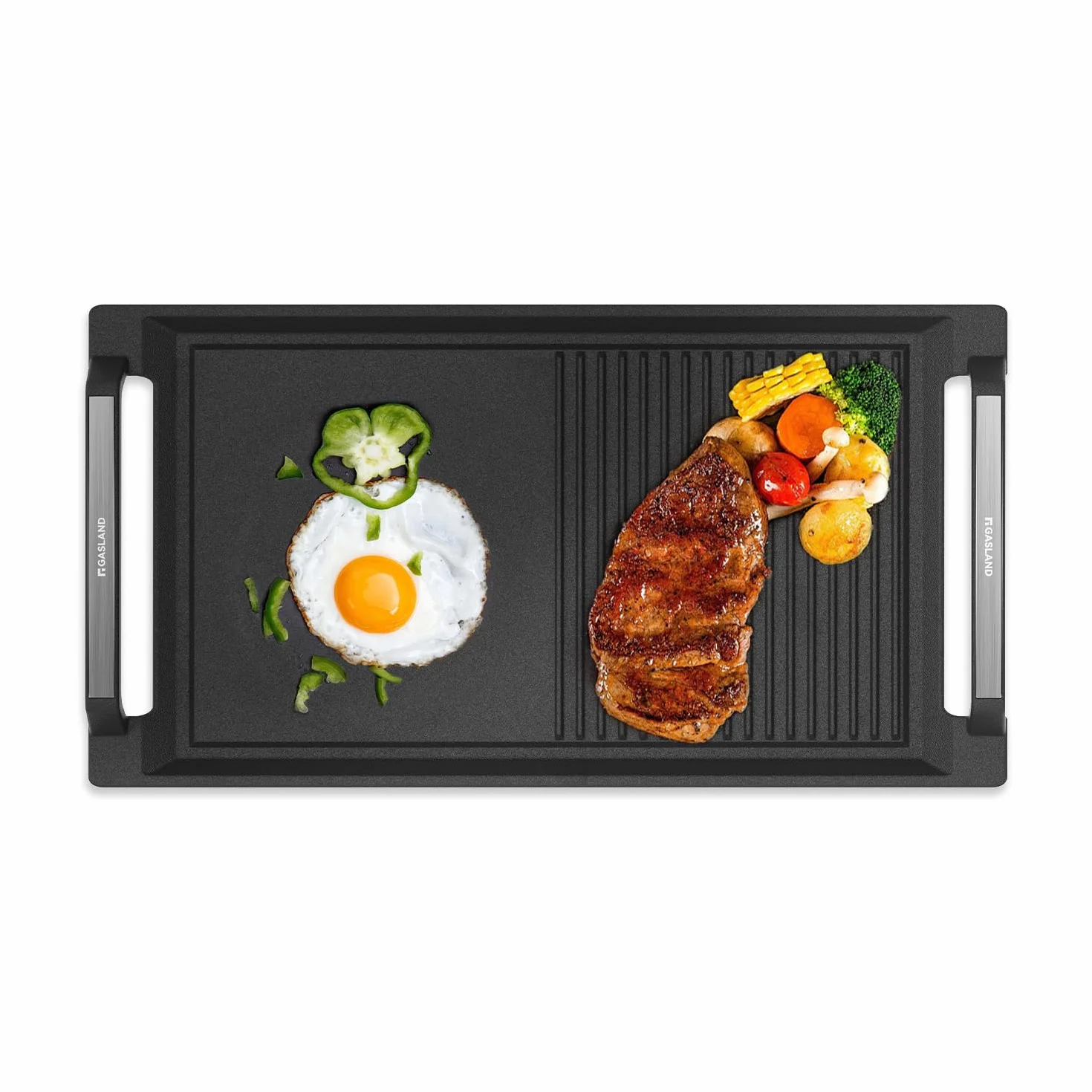GASLAND IHGD-S23C Plancha para asar con asas laterales, Sartén para placas de inducción, Hierro fundido con revestimiento de teflón: Antiadherente y antioxidante, Accesorios, Bandeja para asar