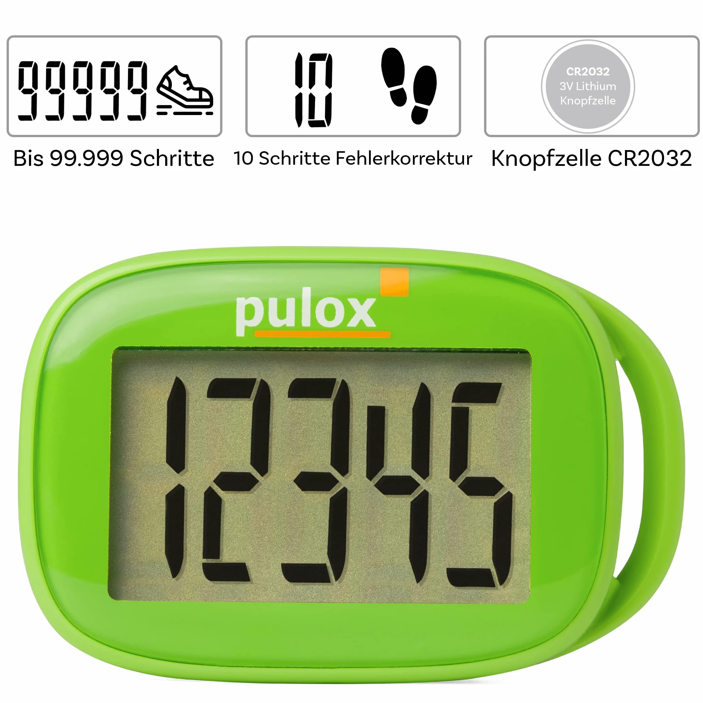Pulox PS-100 Podómetro Contador de Pasos con Sensor 3D Verde