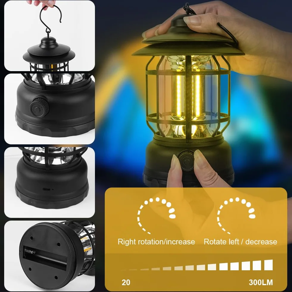 Flintronic Lámpara Camping Retro Recargable USB LED, Brillo Atenuable, Linterna para Pesca Excursión Jardín