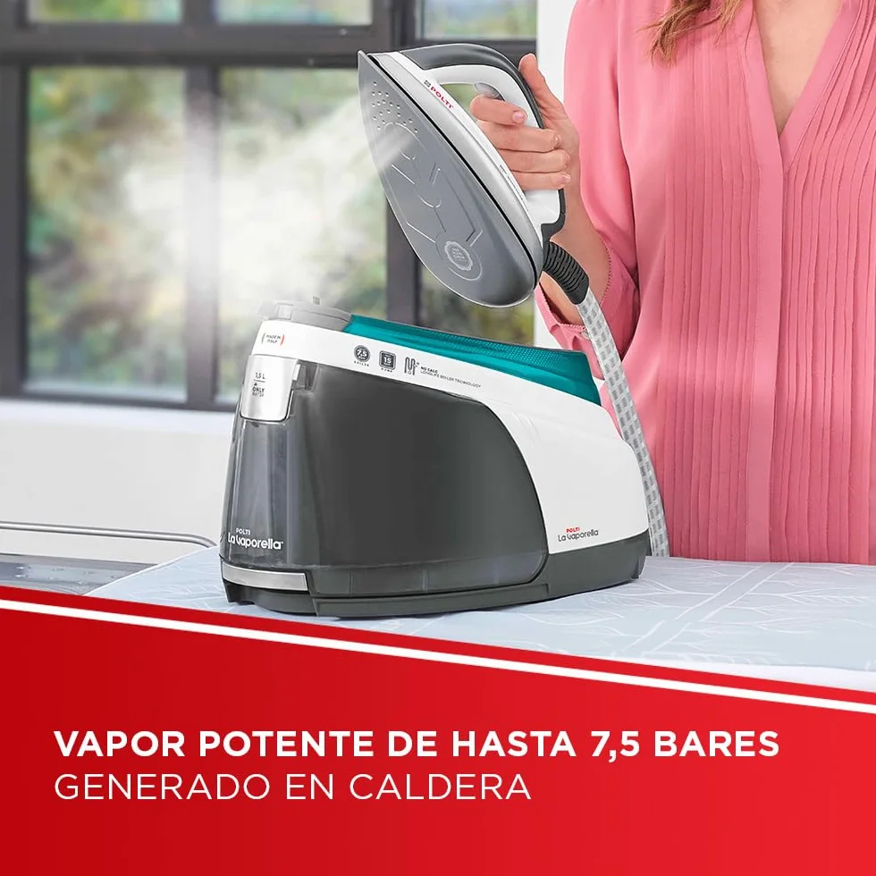 Polti La Vaporella XT100C, Plancha de Vapor con Caldera, 7,5 Bar de Presión, Autonomía Ilimitada, 1,4 L de Capacidad, Potencia 2350 W, Pulso de Vapor 500g, Blanco y Turquesa