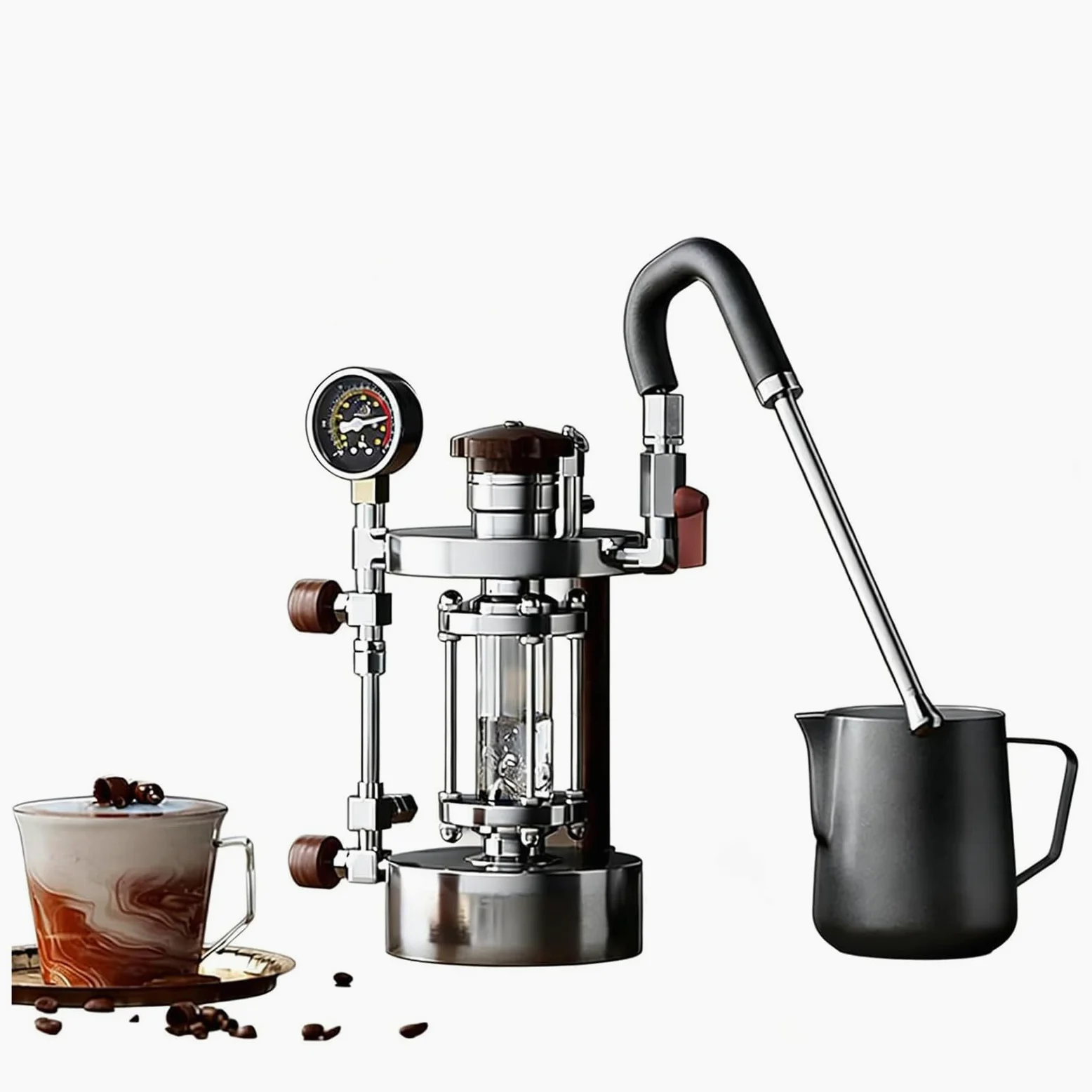 Espumador de leche portátil y vaporizador, máquina de espuma de mano, manguera ajustable, capacidad de 700 ml, presión de funcionamiento de 1 a 2,5 bar, calefacción dual para el hogar y camping