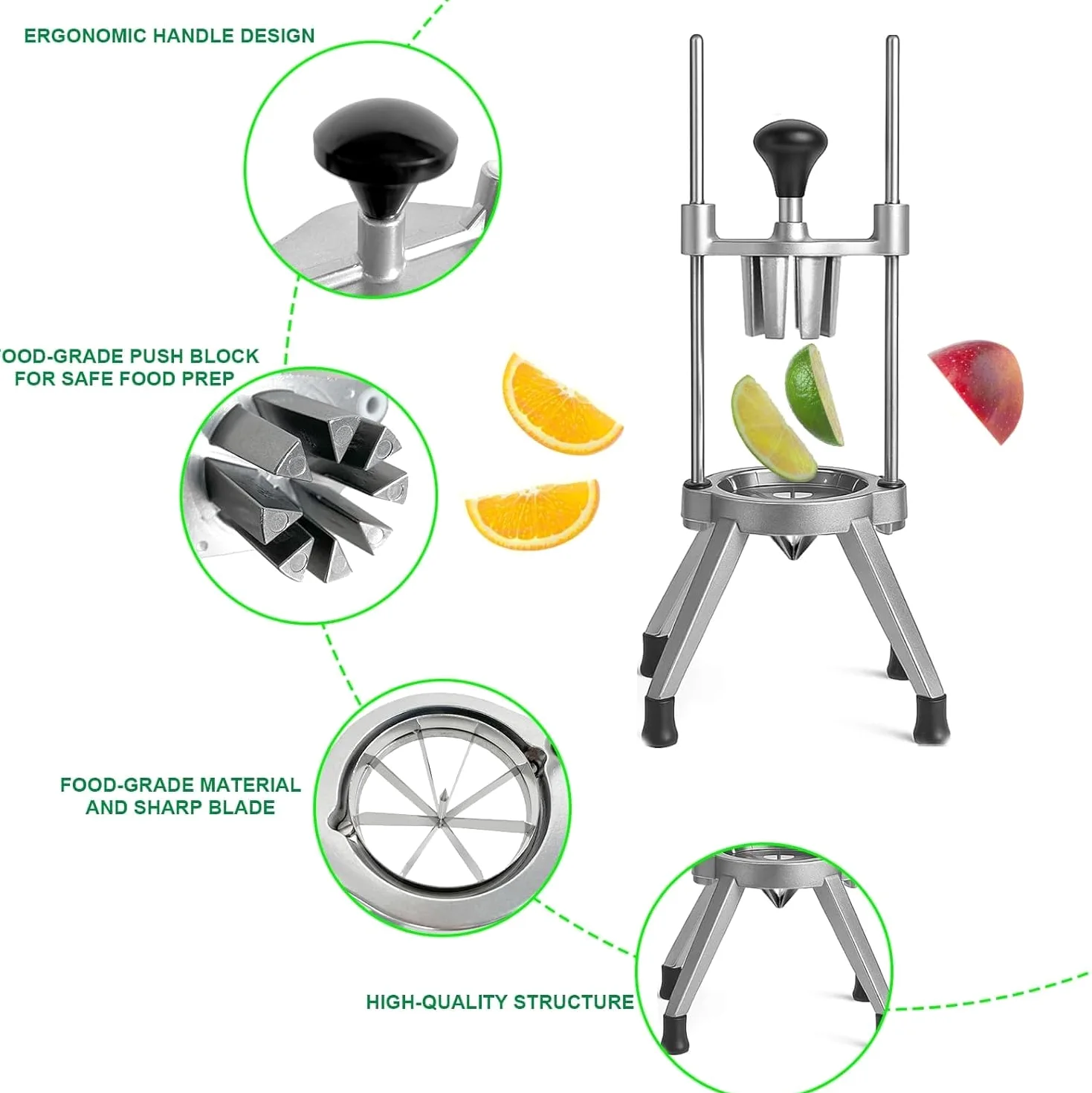 Cortador comercial de limón y lima, cortador de frutas de 6/8 cuña con hoja de acero inoxidable, herramienta de barra fácil de limpiar para decorar cócteles