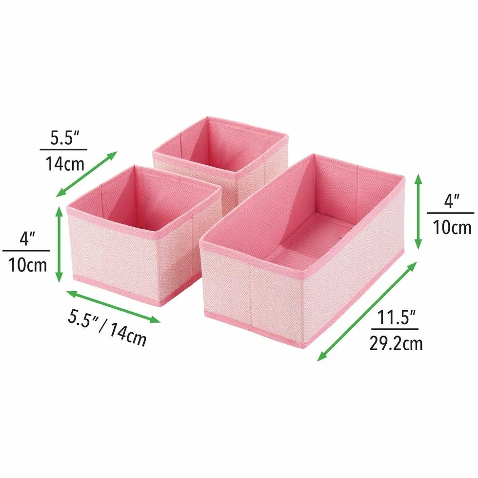 mDesign Juego de 6 cajas organizadoras de tela transpirables con patrón en espiga para habitación infantil - rosa