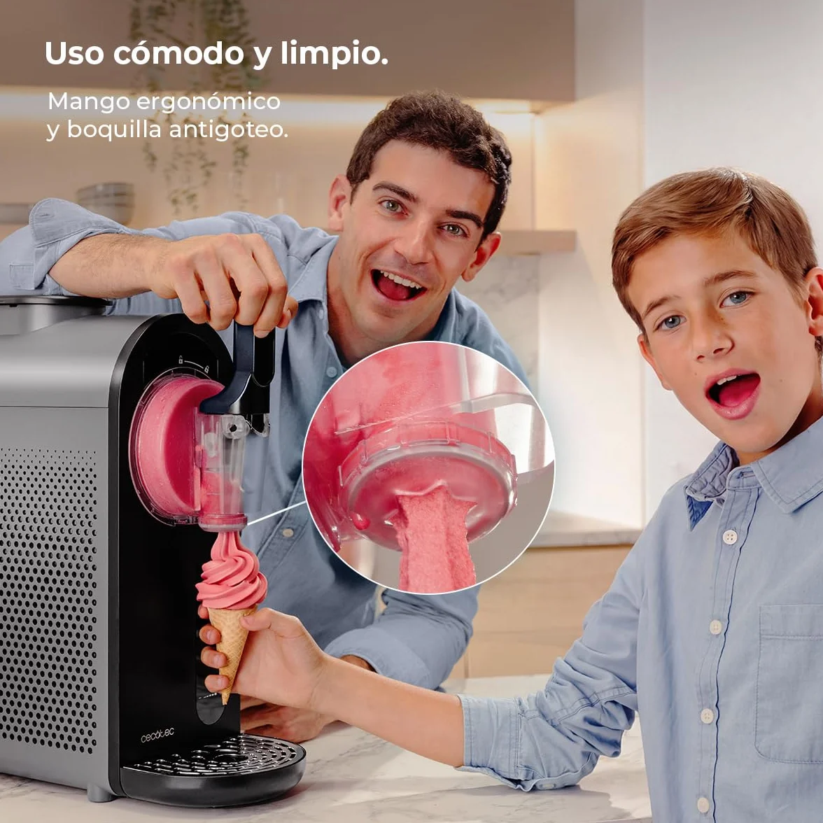 Cecotec Máquina de Granizados - Heladera - 1,5L - Twist&Ice Cream B. 210W, Control Táctil, 9 Modos Automáticos, Refrigeración sin Precongelar, Boquilla sin Goteo, Refrescos Caseros al Momento