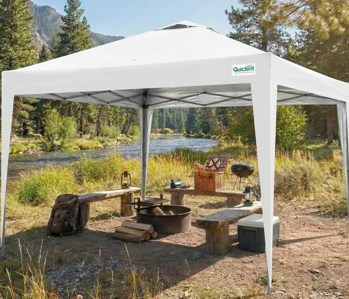 Quictent Toldo Plegable Automático Portátil 3x3m Blanco para Camping Fiestas