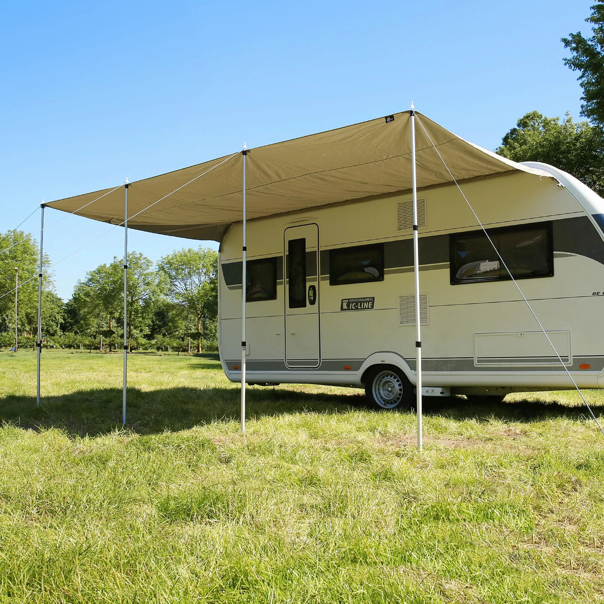 GEAR Toldo para caravana TC impermeable algodón protección UV 50+ varillas telescópicas aluminio 5 tamaños 500 x 240 cm