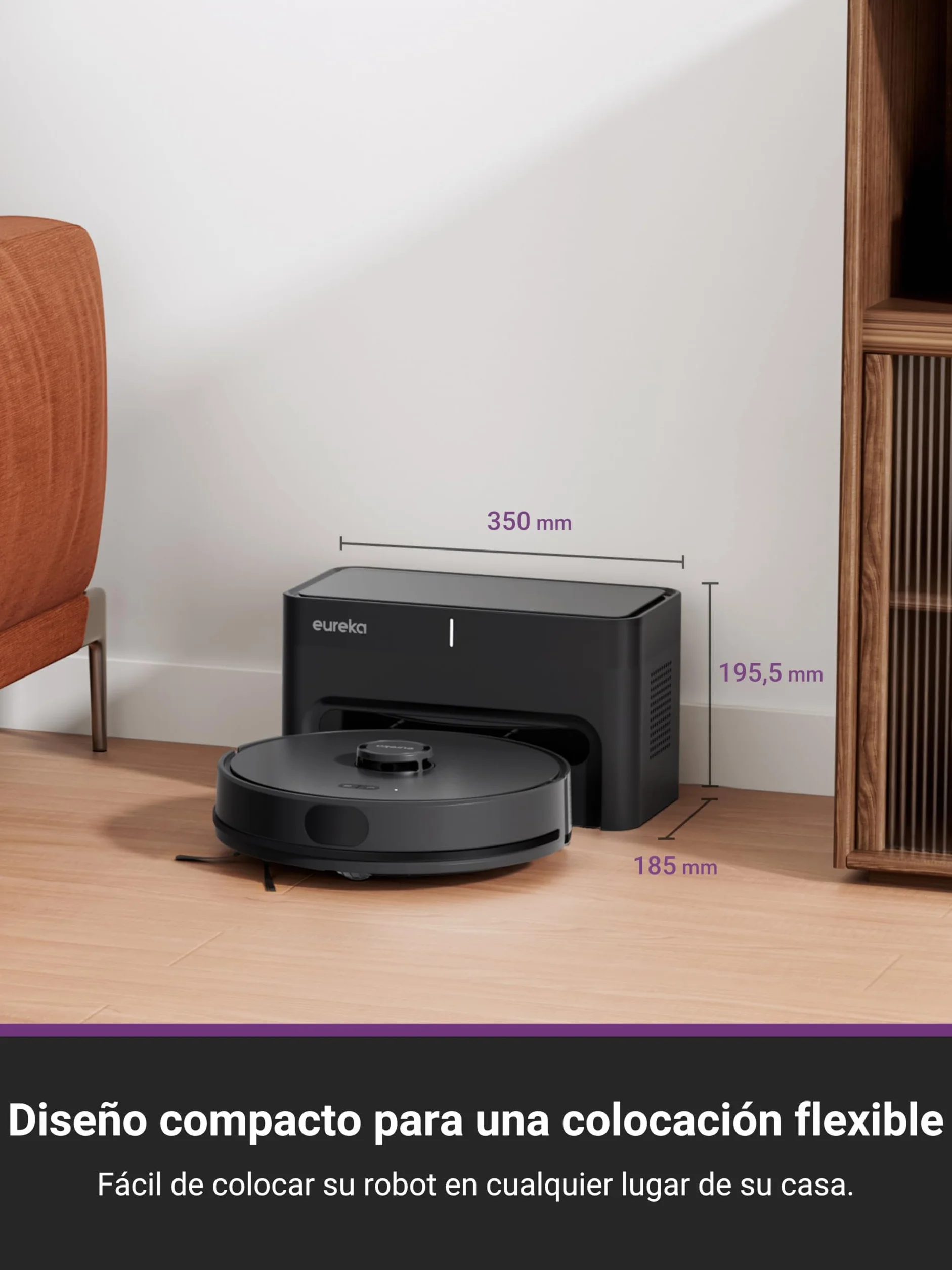 Eureka E6 Plus Robot Aspirador y Fregasuelos, 5000Pa Succión Potente, Base de Vaciado Automático 2.5L,Sistema LiDAR preciso, Control por App, Diseño Anti-enredo, Ahorrador de Espacio,Mapa Multicapa