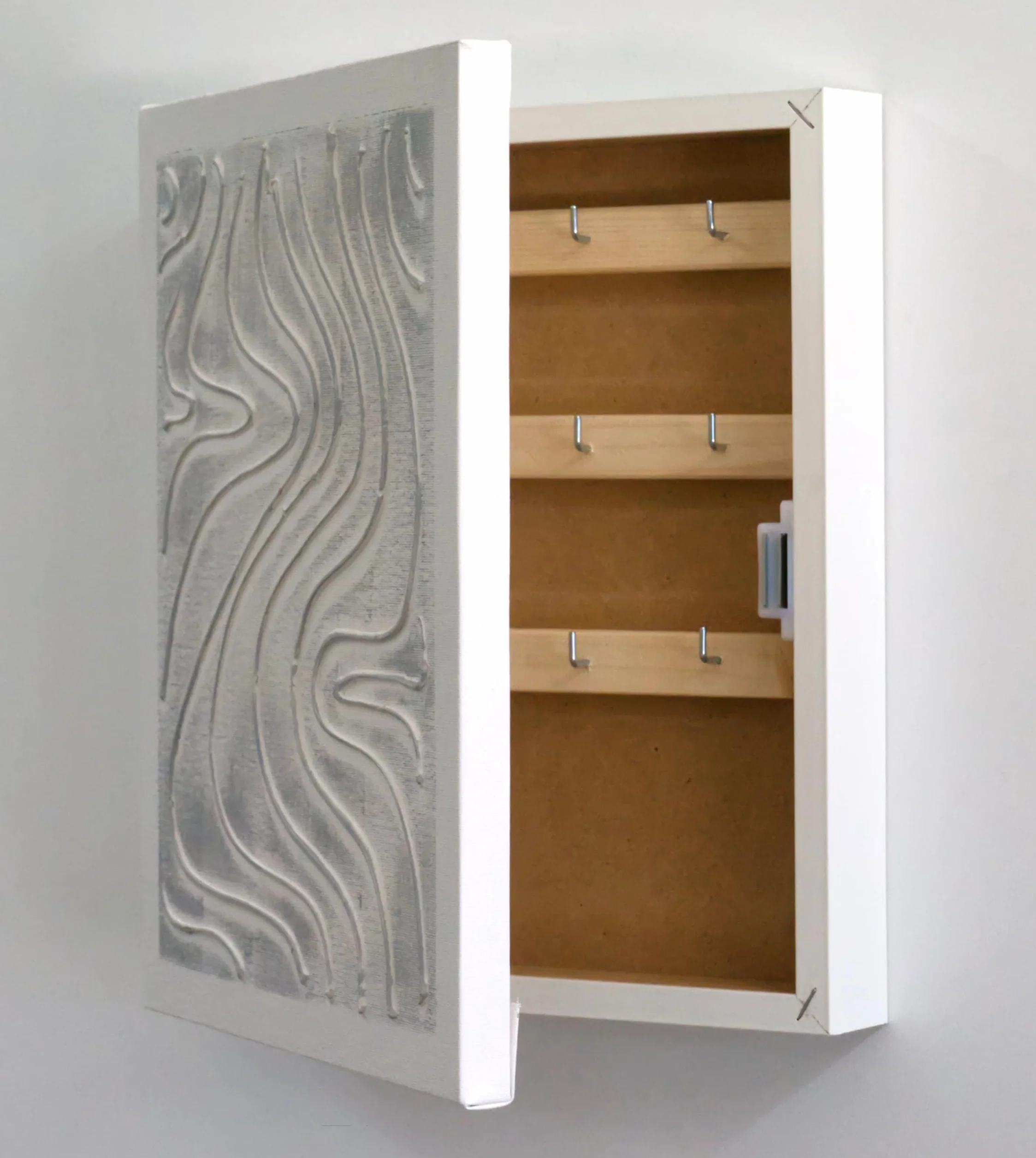 Armario para Llaves Pintado a Mano, con Relieve, Minimalista, 15 Ganchos, Gris y Blanco