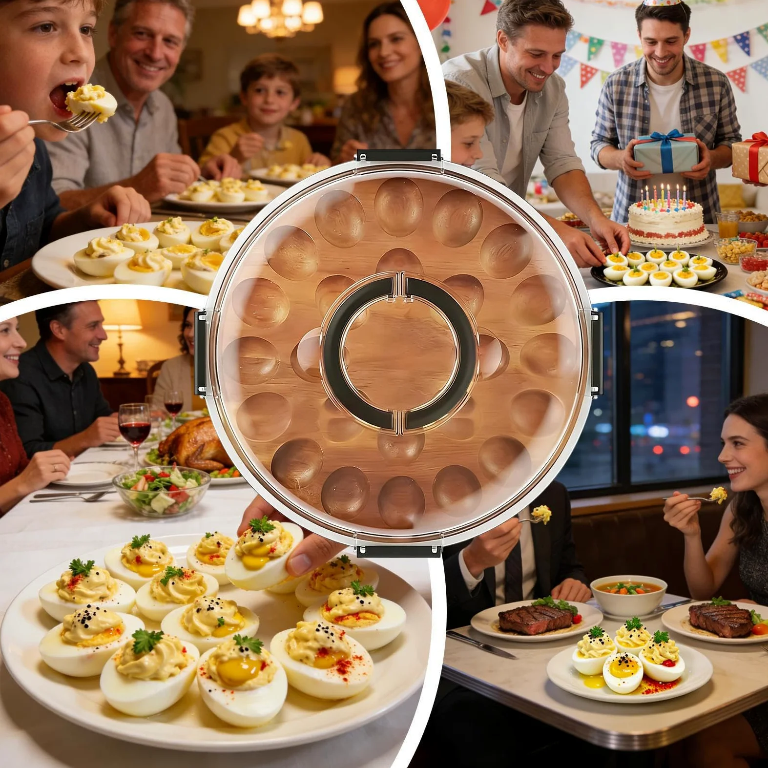 Bandeja Para Huevos Rellenos Recipiente con 24 Espacios y Tapa | Contenedores de Huevos Rellenos Para Buffet Catering Cocina Aperitivos Cena De Pascua Acción De Gracias Y Navidad