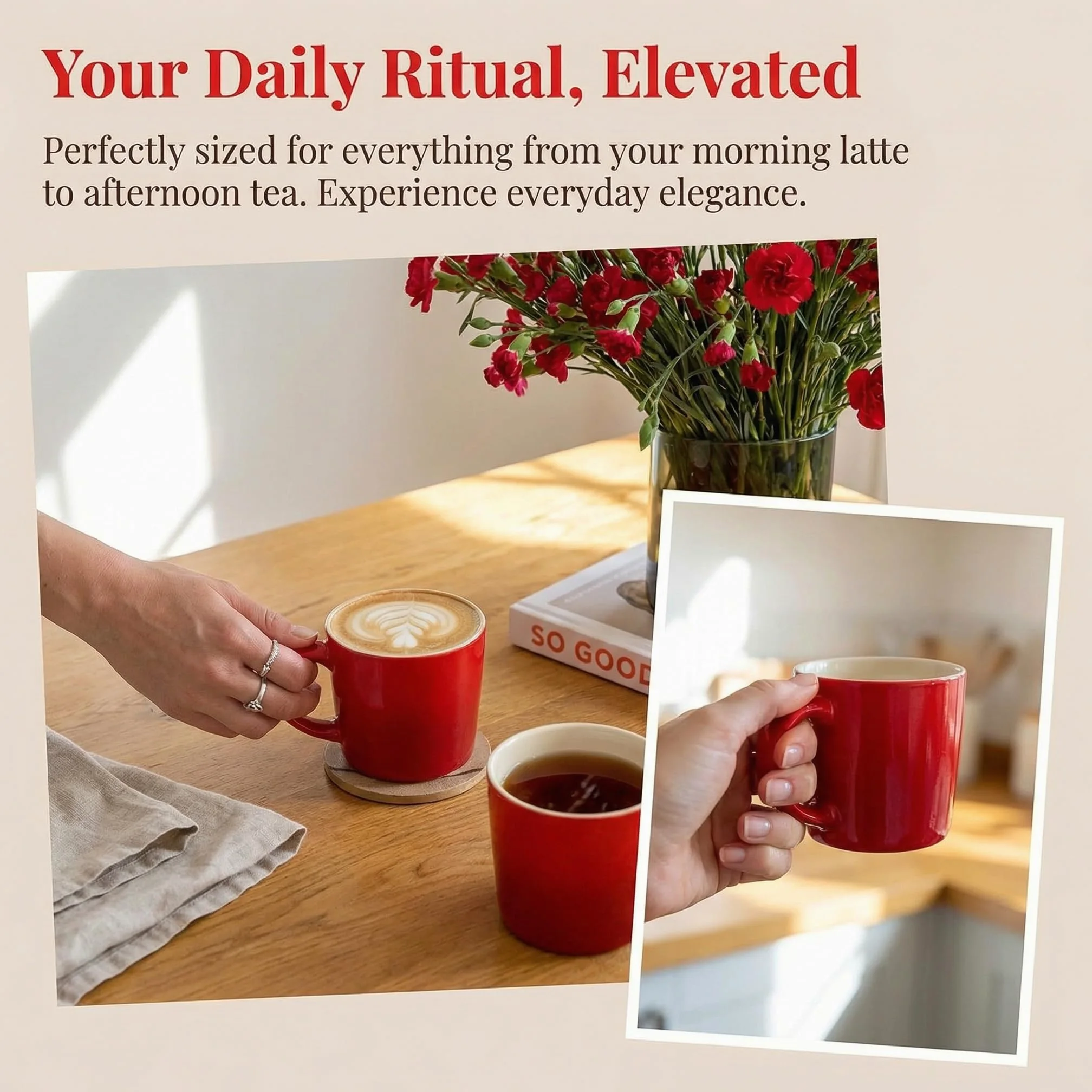 Juego de tazas de café de 6 a 330 ml, aptas para veganos, porcelana de hueso, elegantes vasos de cerámica esmaltada, aptos para microondas y lavavajillas