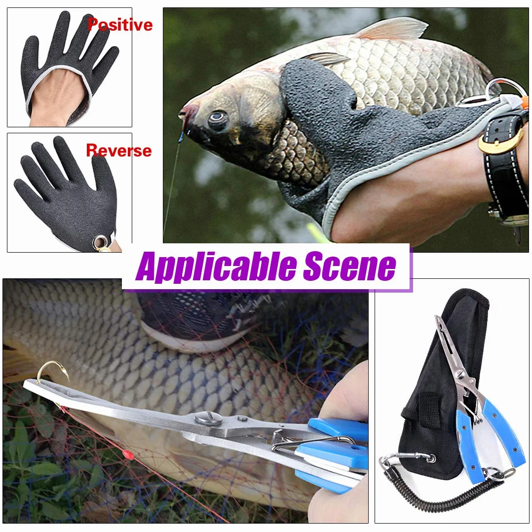 Swpeet Juego de 2 piezas equipo de pesca guantes con ganchos imán alicates removedor pescado