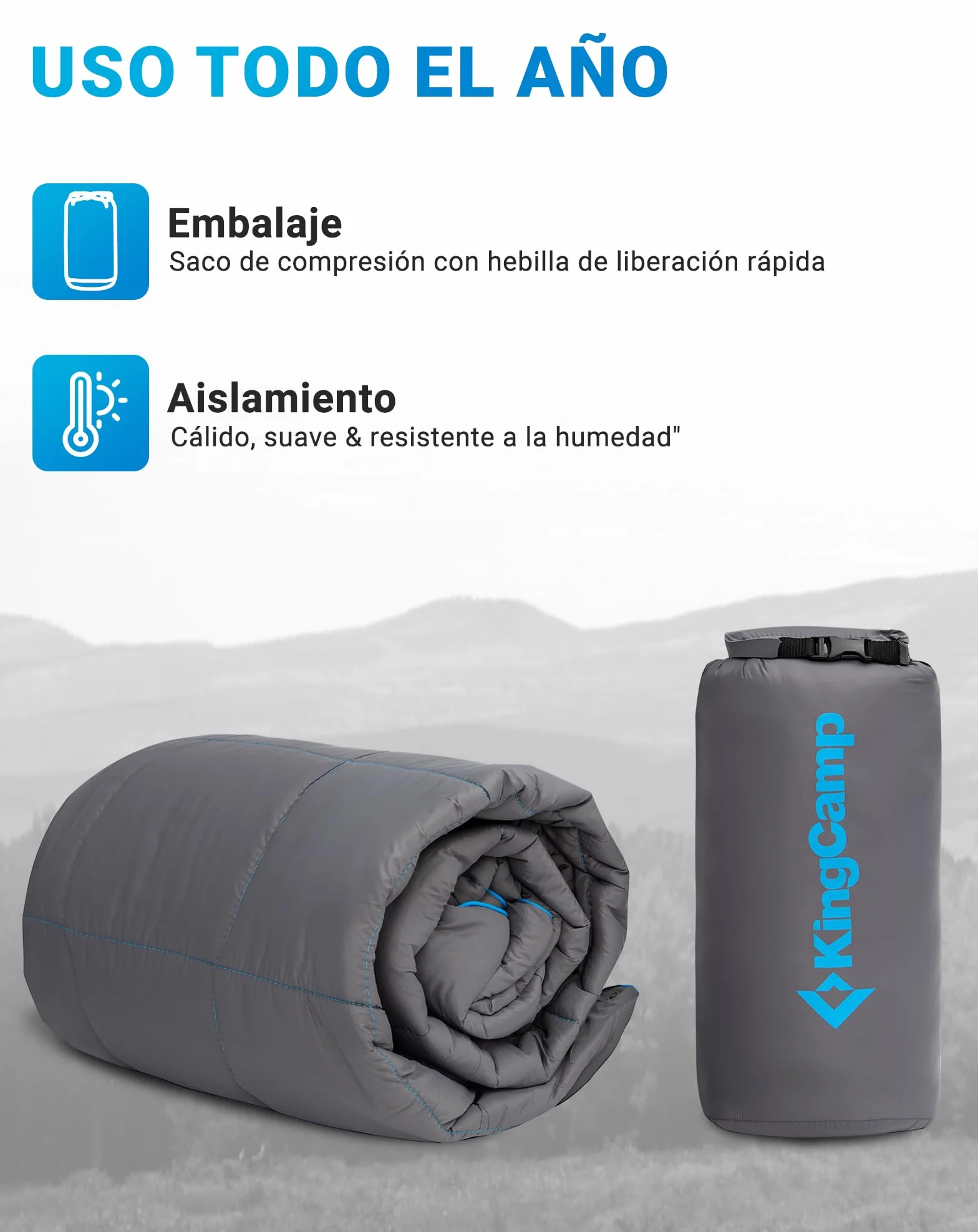 KingCamp Manta de Camping Ultraligera Cálida Impermeable con Bolsa de Transporte
