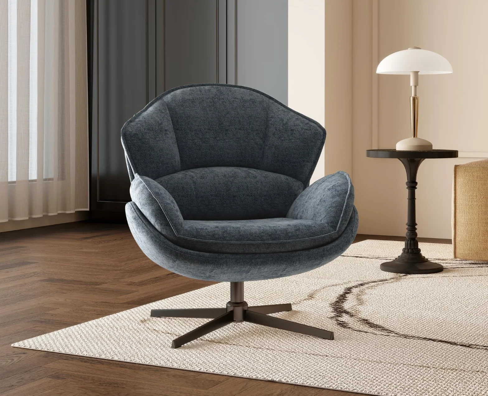 Ya-Home Butacas de Salon con Cojín y Respaldo de Doble Capa, Sillon Individual de Chenille con Reposabrazos, Silla Lectura para Dormitorio/Salon/Oficina, Azul