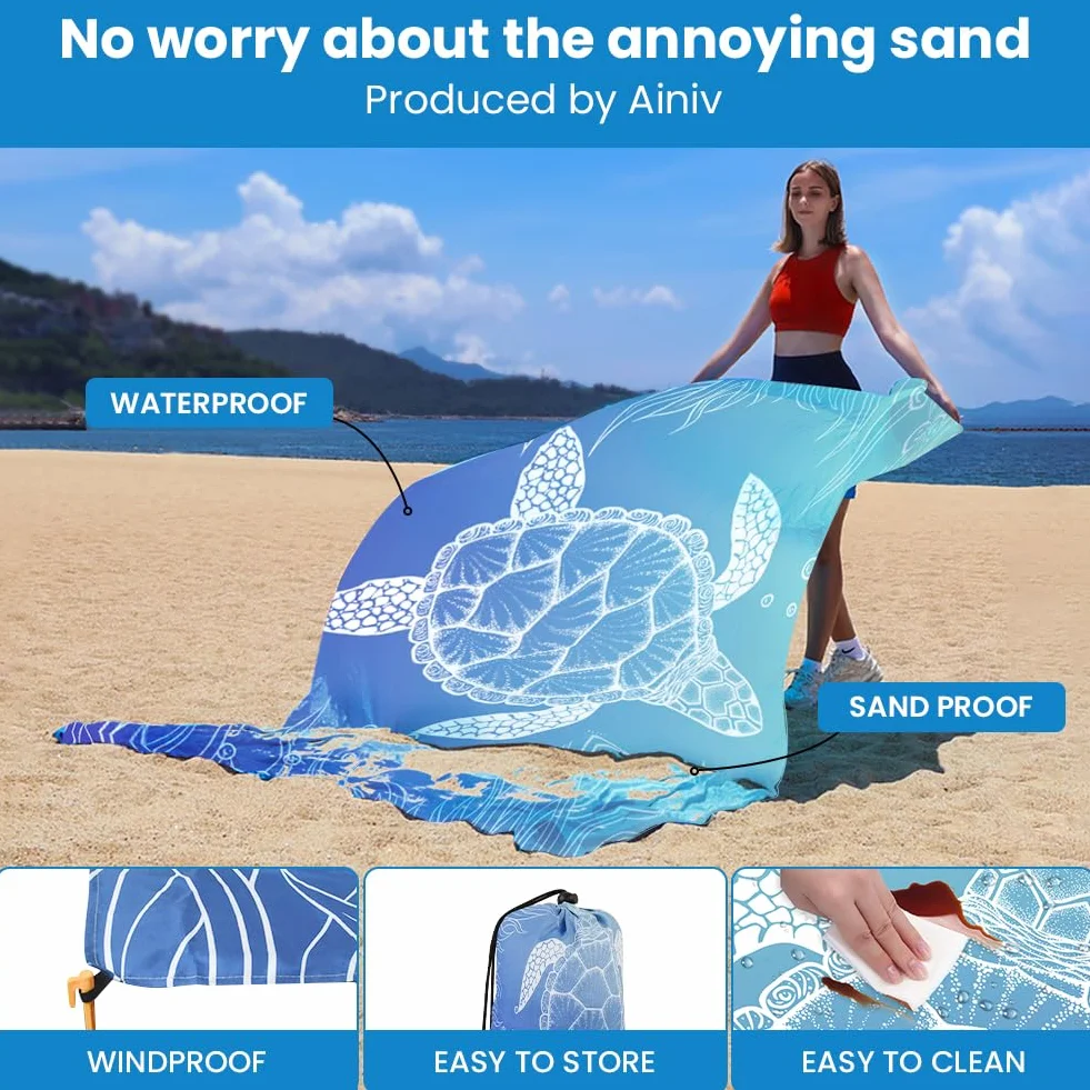 Ainiv Manta Picnic Impermeable 210x200cm Esterilla Playa Plegable Resistente Arena Agua Alfombra Exterior 6 Clavos Camping