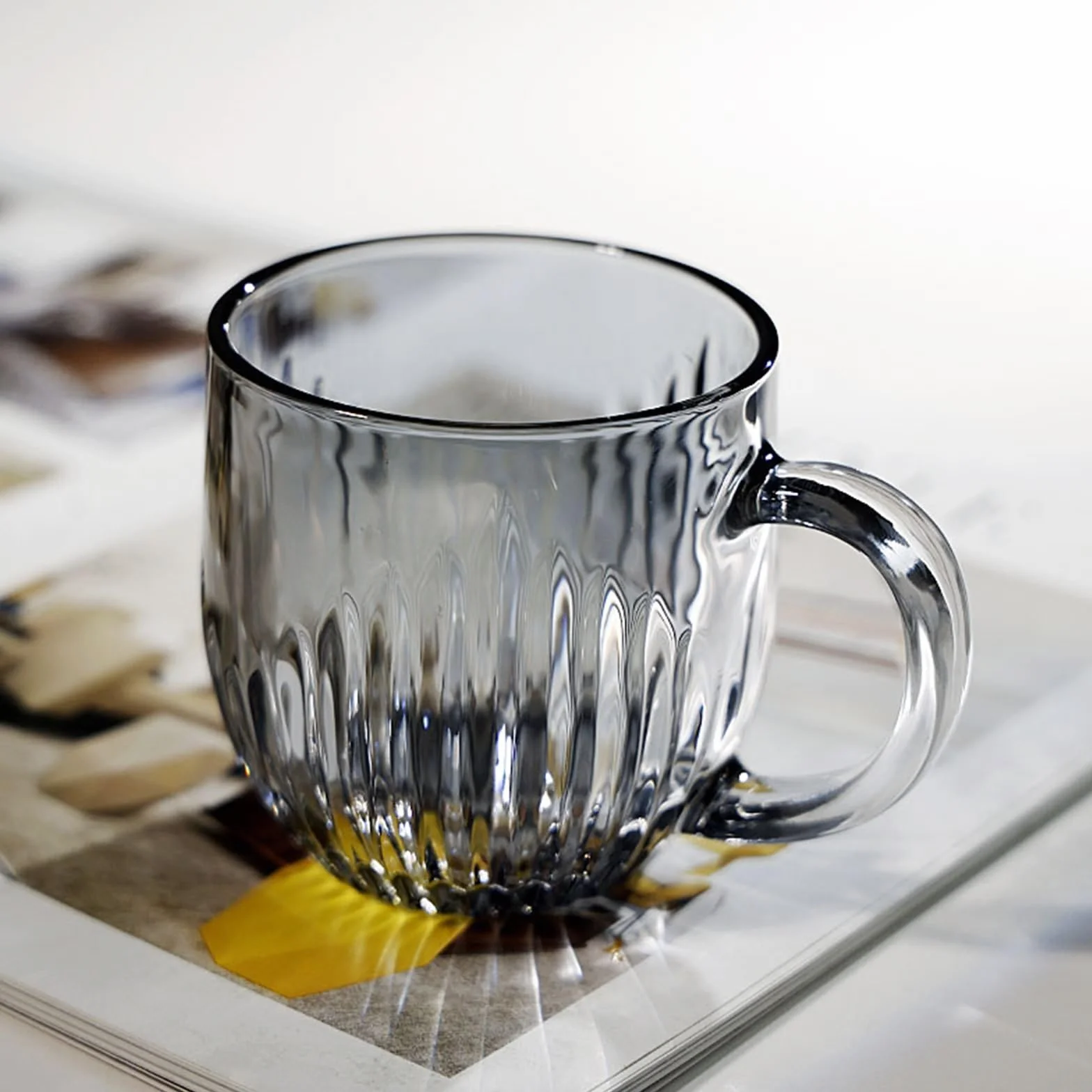 vasos de vidrio Juego de 6 tazas vidrio colores, juego 9 onzas con asa Cristalería de cocina(Bruin)