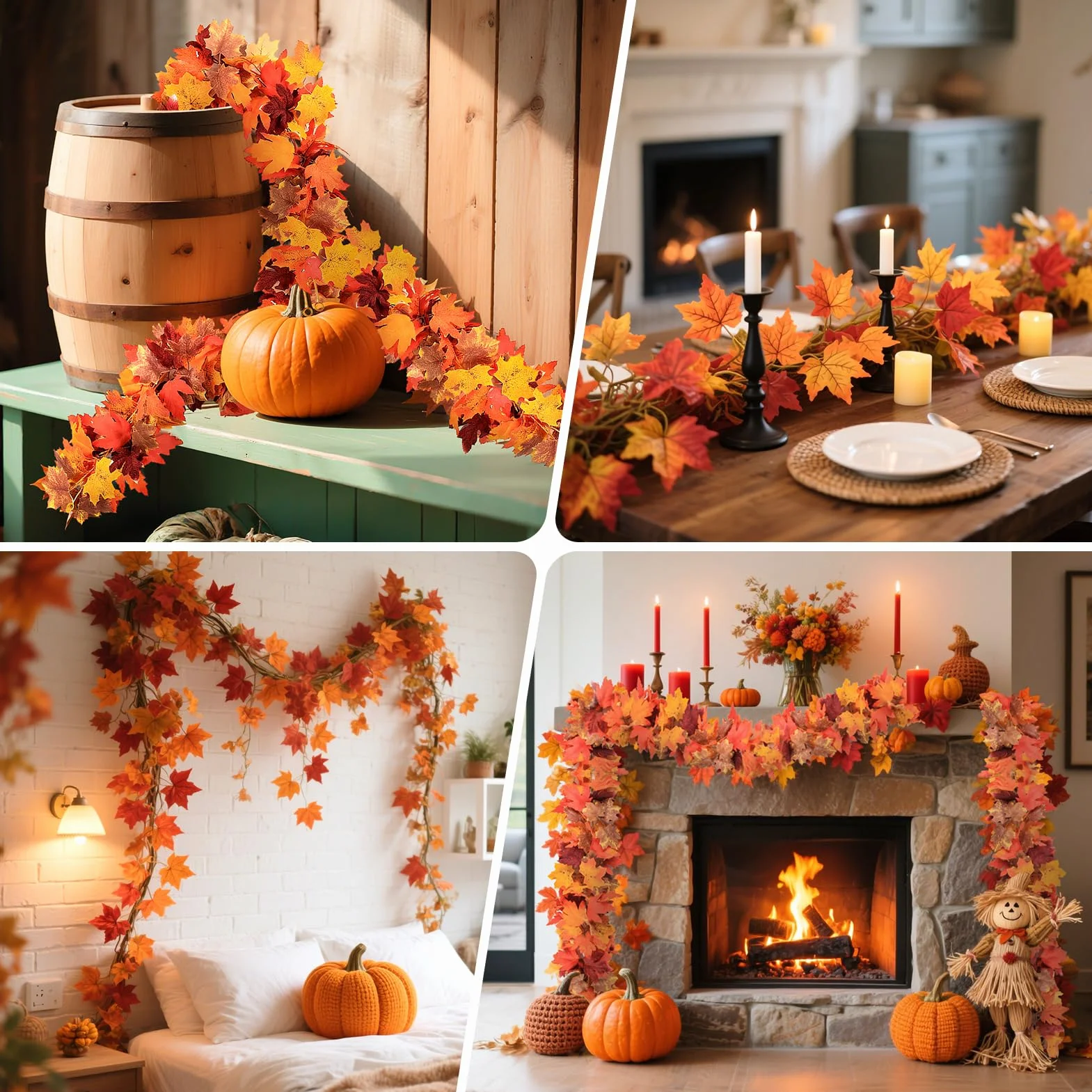 2 Pack Guirnalda de Hojas de Arce Artificial - Total 3,6 m Decoración de Otoño para Thanksgiving, Halloween, Navidad - Decoración de Chimenea, Bodas, Fiestas (Burdeos, Oro, Naranja)