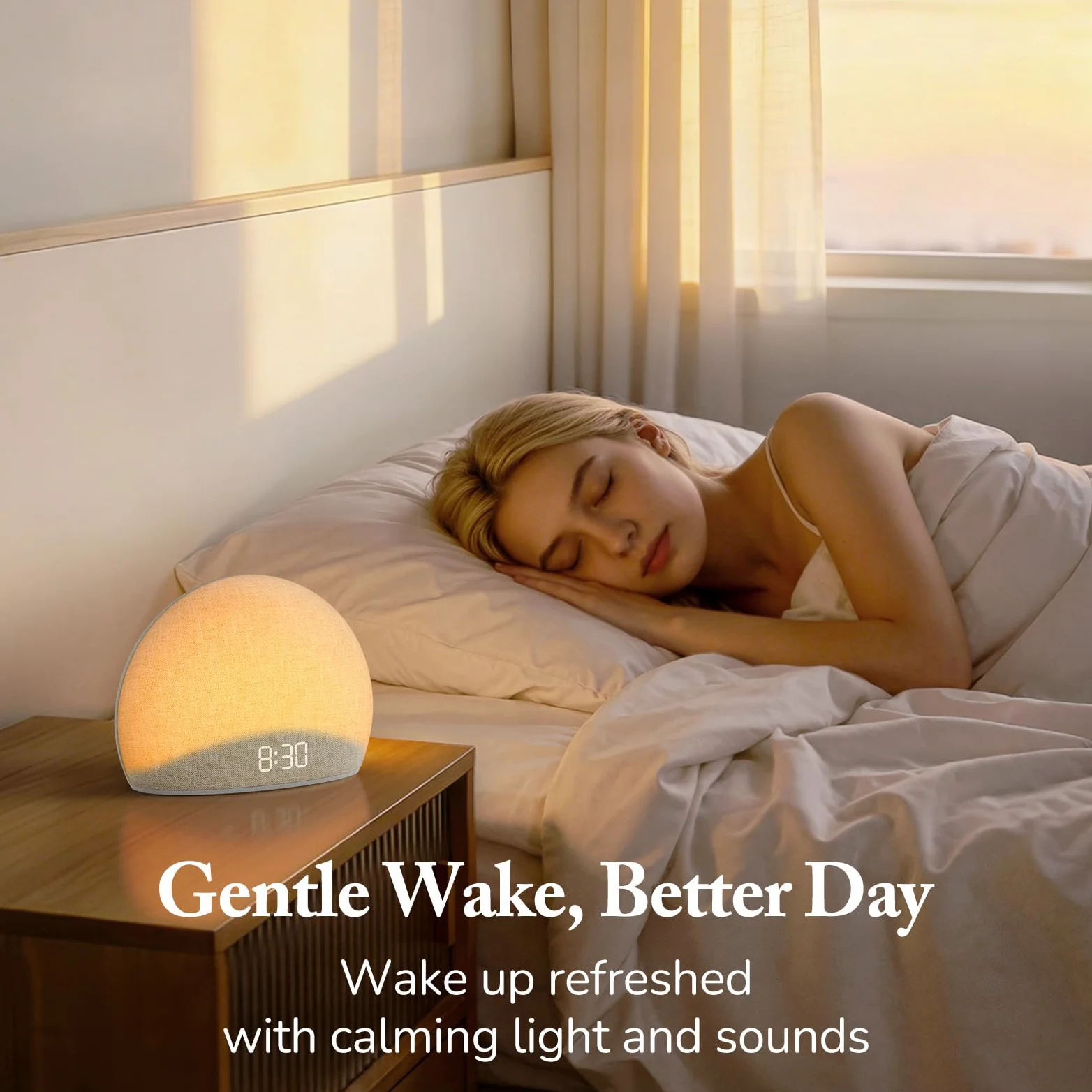 HOUSBAY Reloj Despertador Sunrise: Despierta naturalmente con luz de Amanecer, Radio FM y Altavoz Bluetooth, luz Nocturna Ajustable para Dormitorio