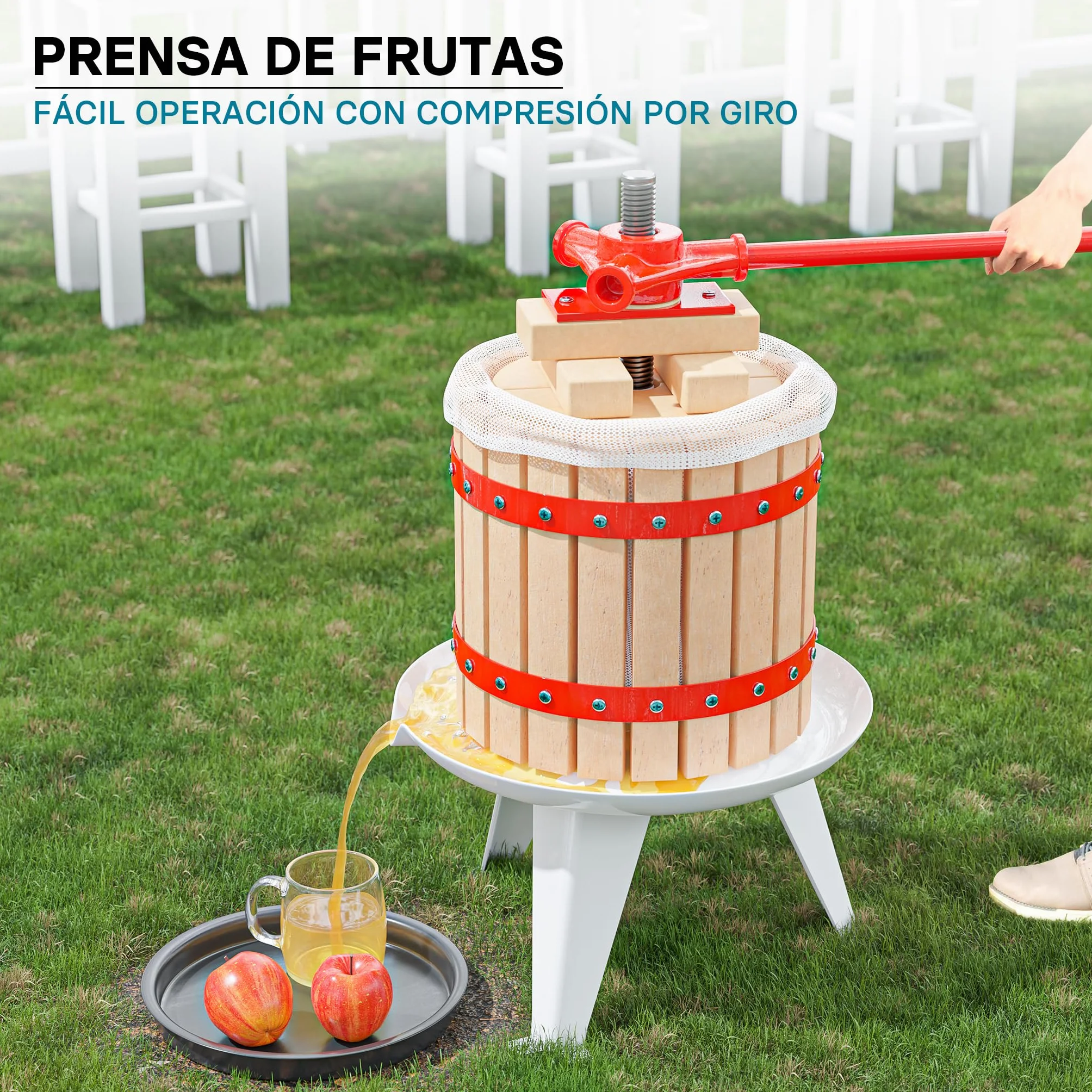 WilTec Prensa Fruta 12L con 3 paños de prensado Prensa para Mosto macerado Vino Sidra Elaboración Bebidas