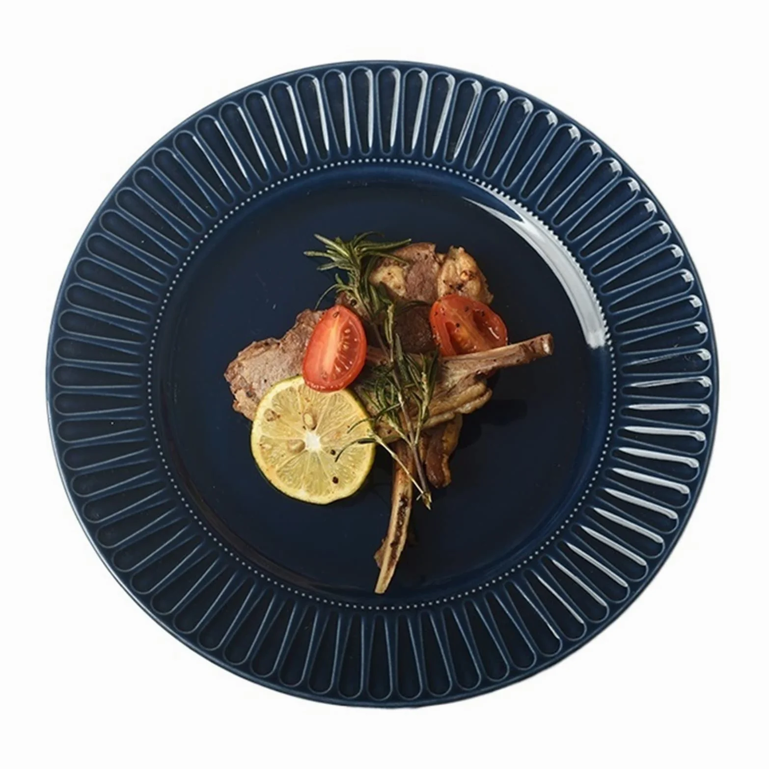 Platos Llanos Plato de Comedor con patrón en Relieve, Plato de Comedor de cerámica for el hogar, Restaurante, cafetería, Plato de Postre, Plato Plano Circular Platos Postre(A)