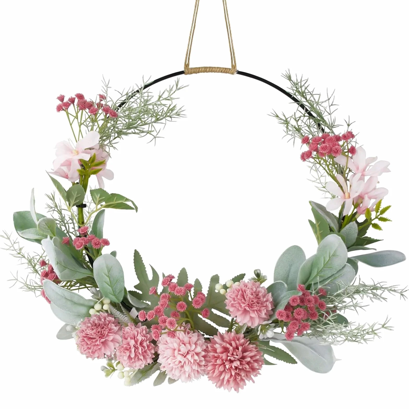 Corona de Puerta, Guirnalda de Flores Secas, Corona de Pared, Metal, Colgante Corona Flor Seca, Corona para Puerta de Casa, Decoración de Flores Artificiales, para Pascua, Navidad, Boda y Salón
