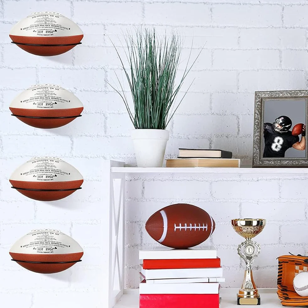 Soporte de Rugby 2 Piezas Oval Estante de Almacenamiento de Balones de Pared