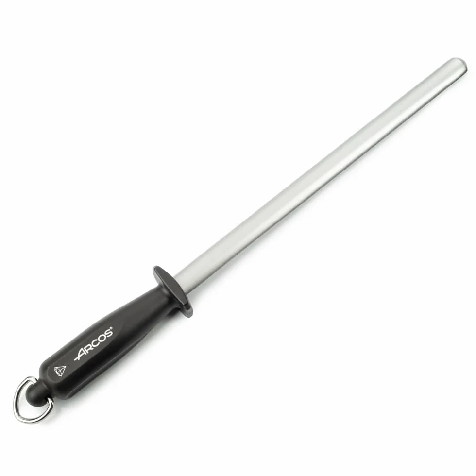 Arcos Chairas - Chaira Afilador Manual de Cuchillos - Cuerpo Ovalado de Acero al Carbono Recubierto de Diamante de 280 mm y 17 mm de diámetro - Mango Polipropileno Color Negro