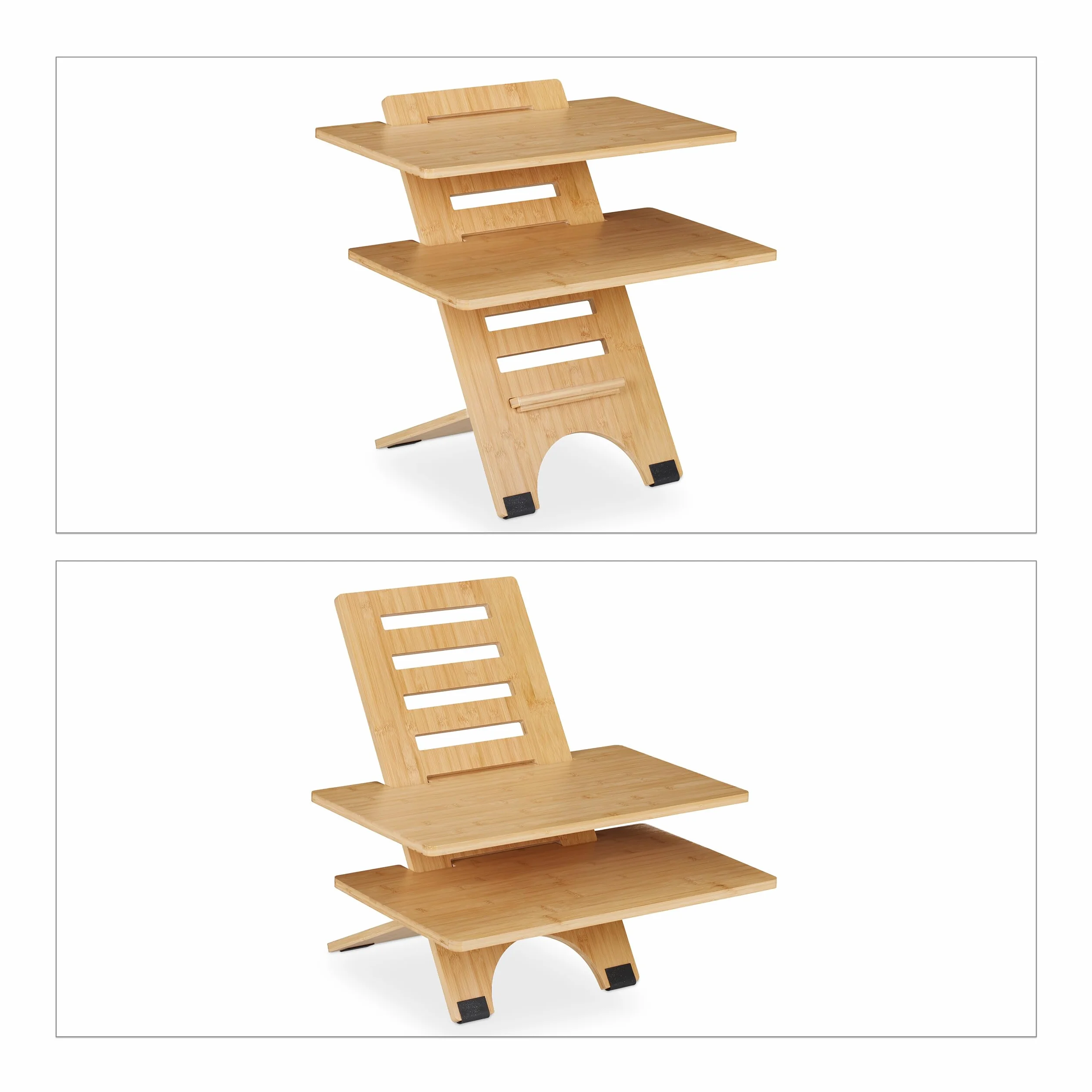 Relaxdays Soporte Ordenador de Pie, Altura Regulable, 2 Baldas, Bambú, Accesorio para Escritorios, Oficina, Natural, 61 x 60 x 61 cm