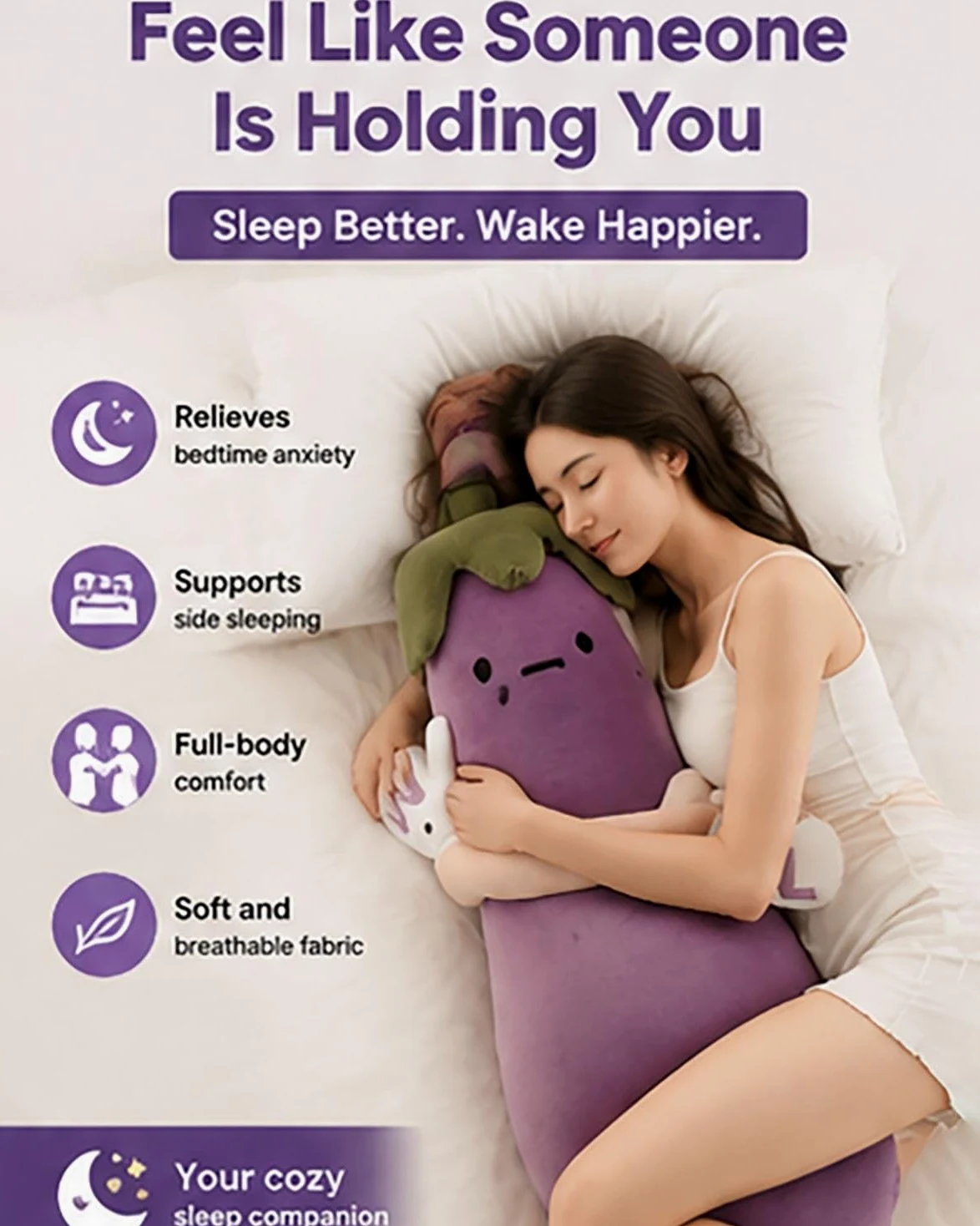 Almohada Inteligente de Berenjena/Mango Extra Grande for Ayudar a Dormir, Almohada de Felpa con calefacción y Control Remoto, for sofá Cama(Purple Basic Model,M)