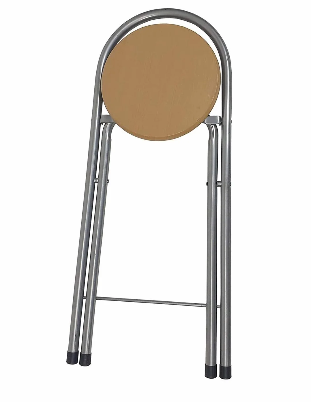 Jardin202 - Taburete Plegable de Cocina con reposapiés | Estructura Metálica | Auxiliar Hogar | Plata y Madera | 40x45x80 cm