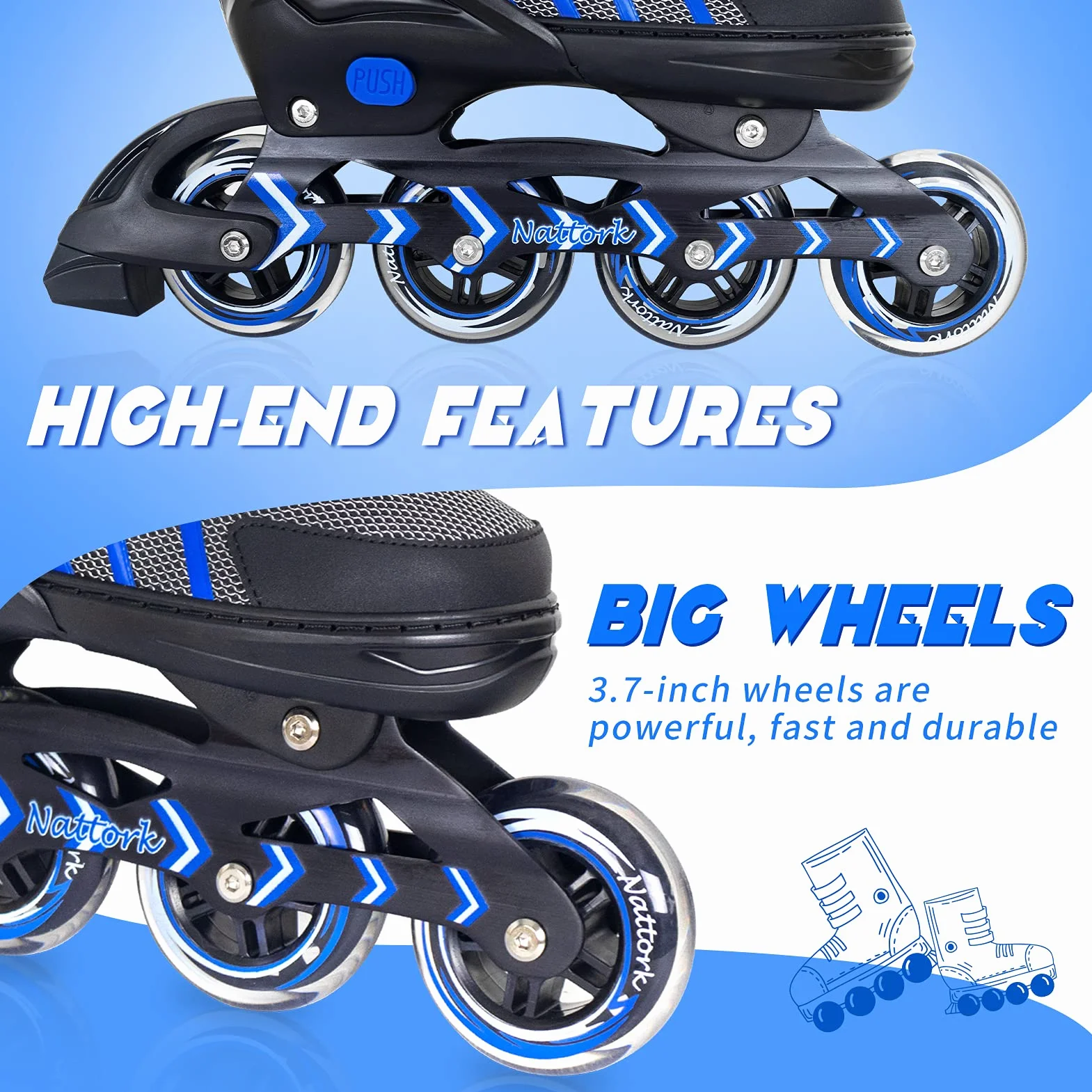 Patines en línea para niños Adultos, 4 Tamaño Ajustables Patines de Rodillos para Niños y Niñas, Patines en línea para Hombres Mujeres