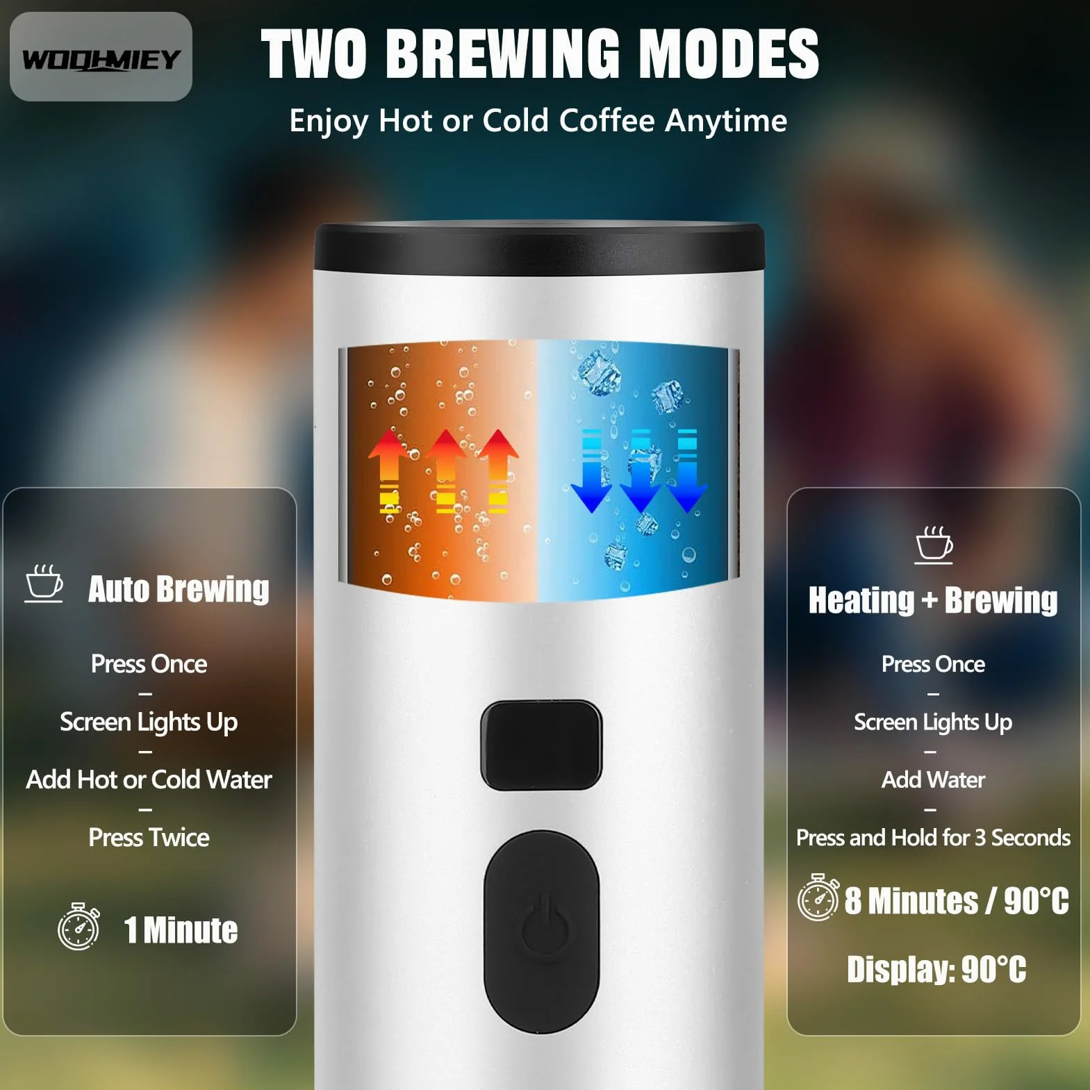 Cafetera eléctrica portátil de cápsulas con autocalentamiento y Pantalla, Recargable, 7800 mAh, Compatible con cápsulas Dolce Gustos y café molido, Ideal para Viajes, Oficina y Hog