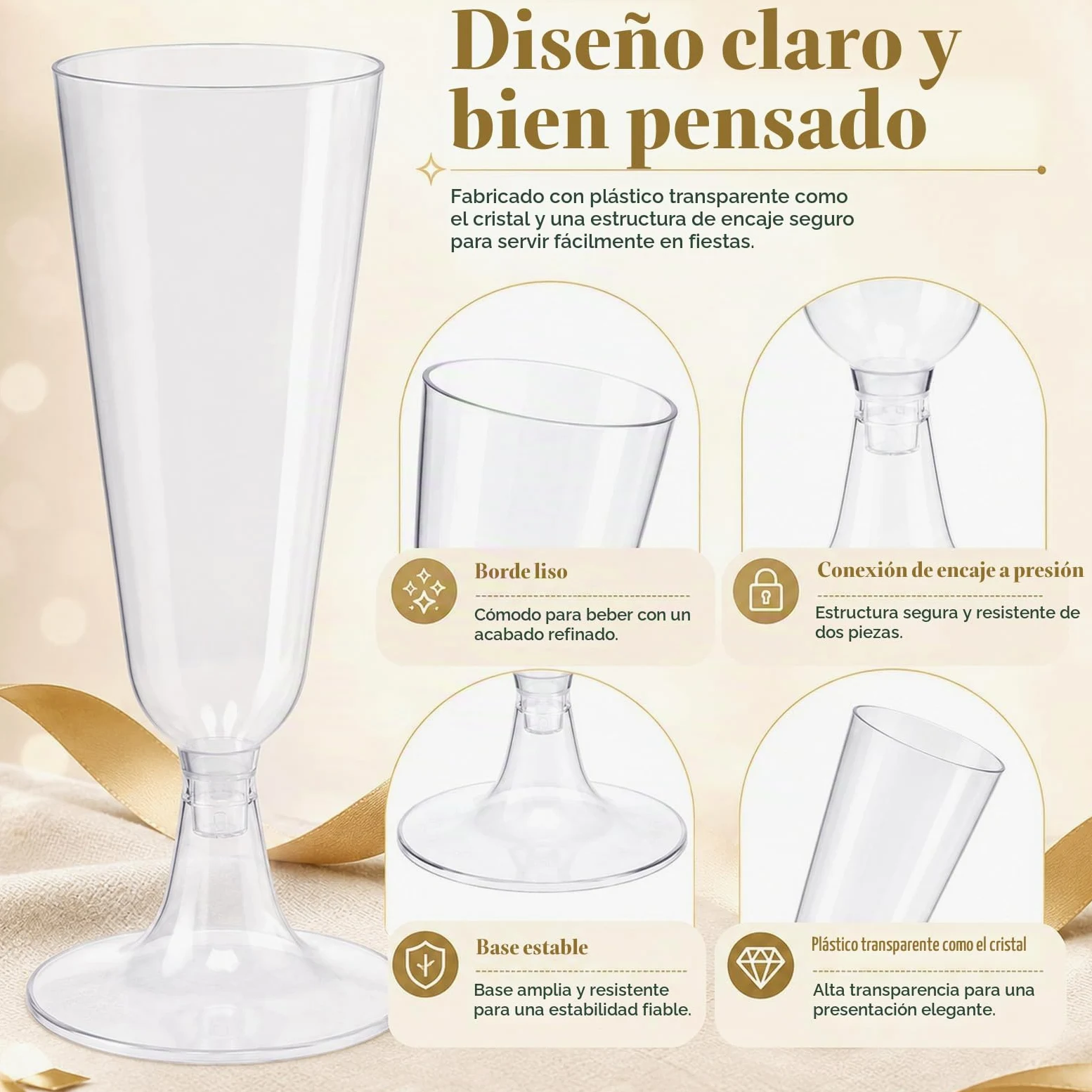 JMIATRY 100 Copas Plastico Duro 150 ml, Copas de Champán de Plástico, Copas de Vino de Plástico reutilizable para Bodas, Cumpleaños, Fiestas
