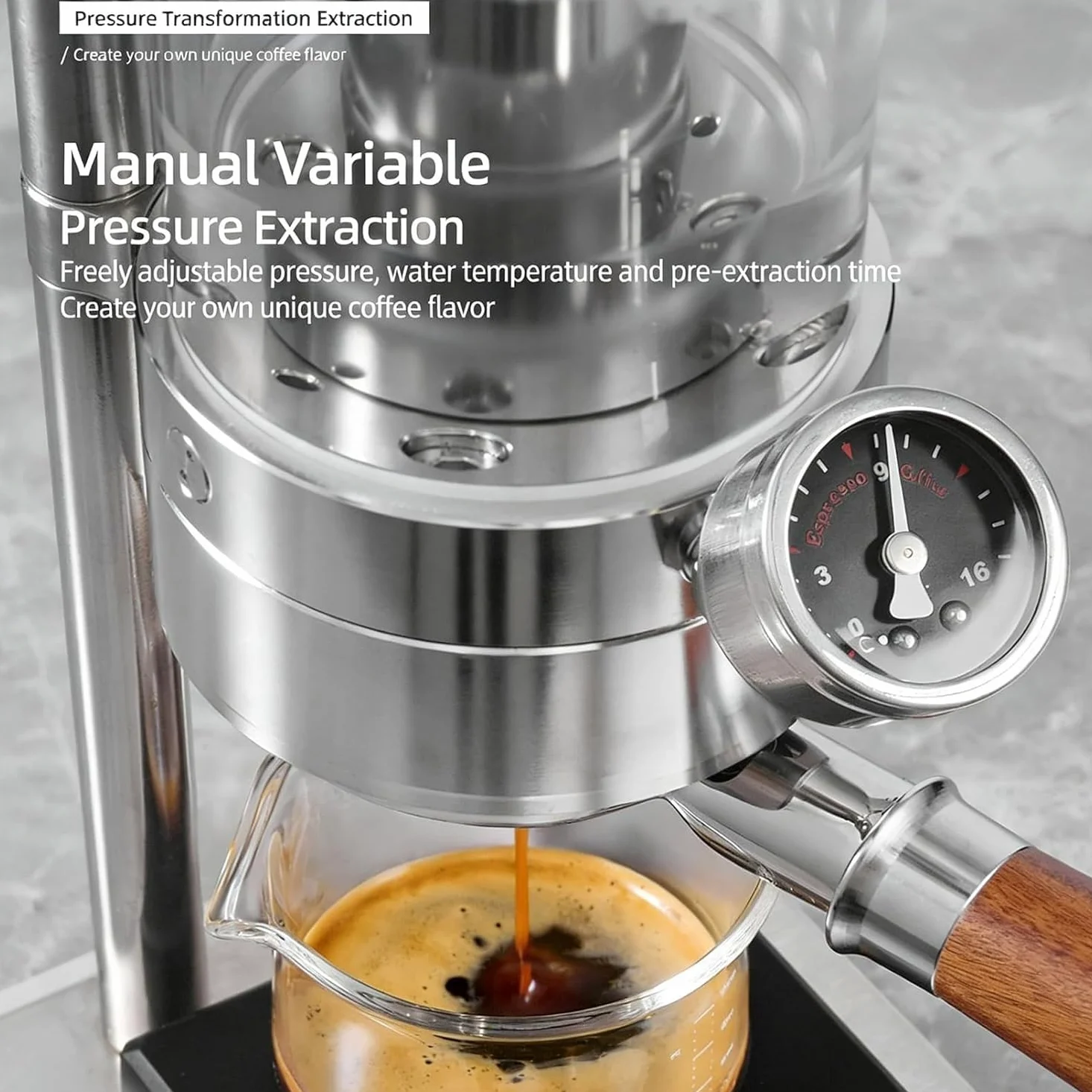 Cafetera de acero inoxidable prensado a mano con palanca manual, portafiltro de 58 mm y capacidad de agua de 345 ml, para capuchino, latte, macchiato, viajes en casa