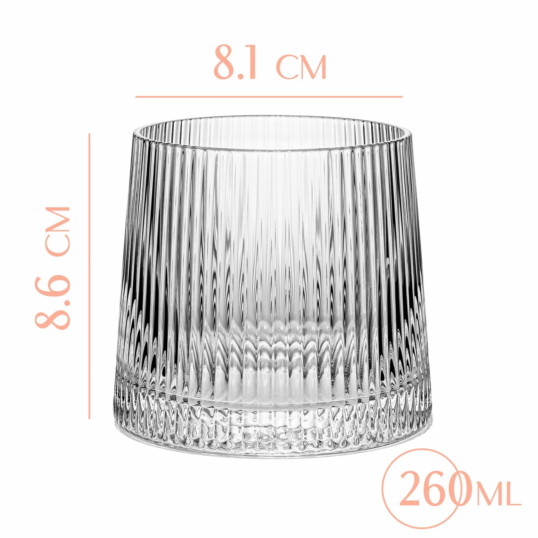 Vasos a la Antigua de Cóctel Art Déco Speakeasy | Juego de 4 | 260 ml | Copas de Cristal Acanalados para Cócteles Clásicos de Ginebra, Ron, Whiskey | Vasos de Cristalería Elegantes