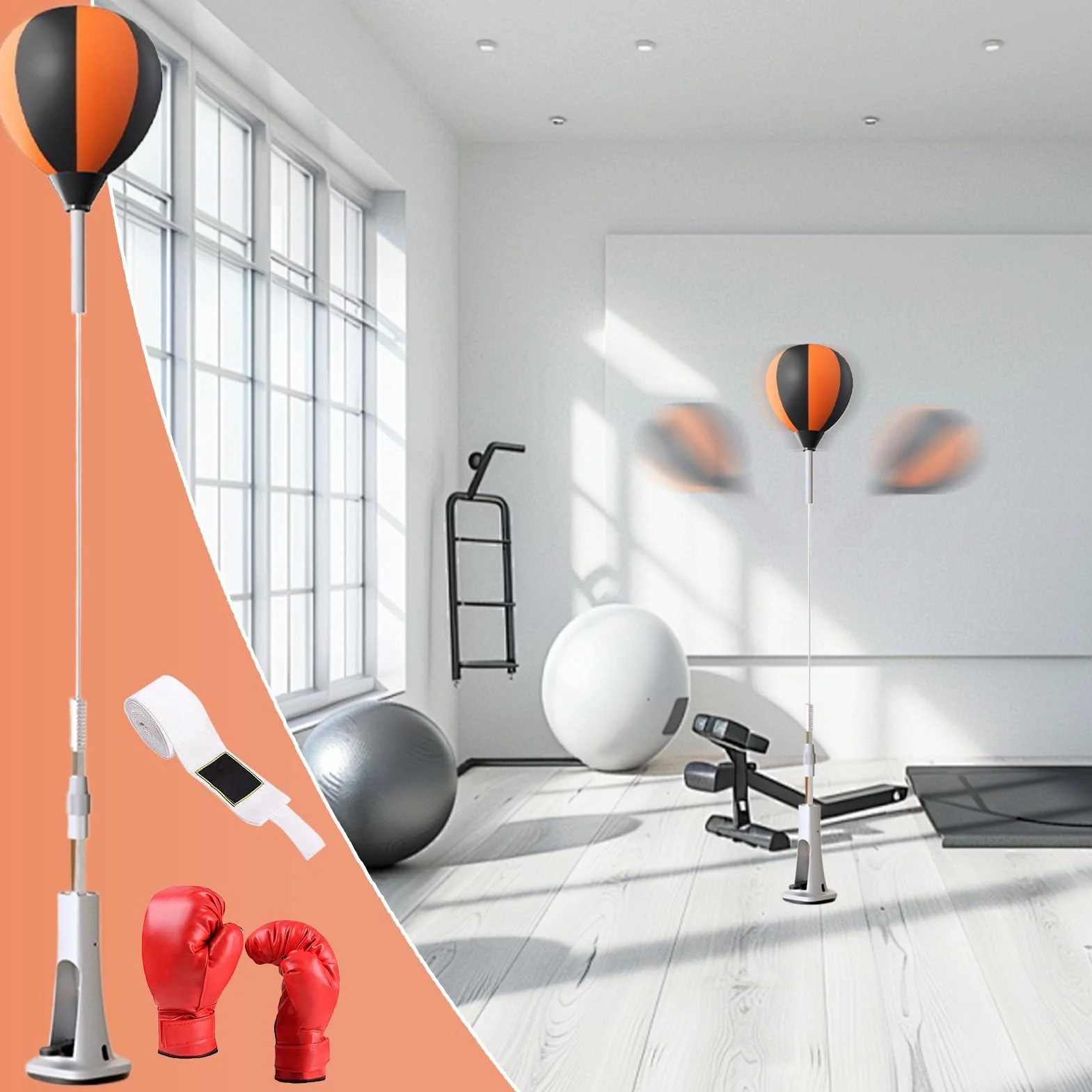 Saco de boxeo de pie para adultos ajustable, kit de entrenamiento de coordinación ojo-mano