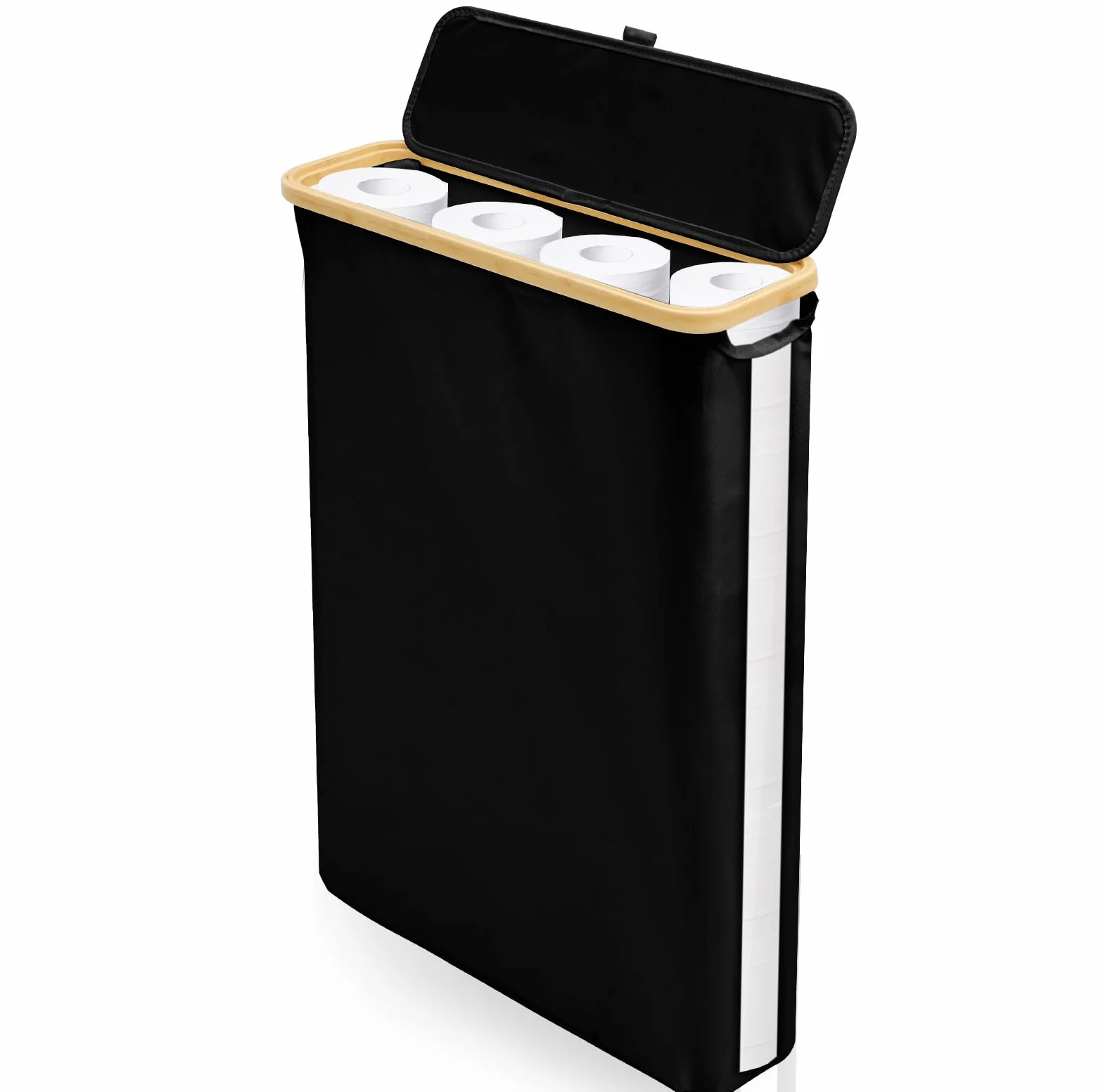Cesta de almacenamiento de papel higiénico, 40 l, caja de almacenamiento con tapa, ventana lateral Oxford, cesta de papel higiénico a prueba de polvo, 24 rollos estándar para baño y hogar (A)