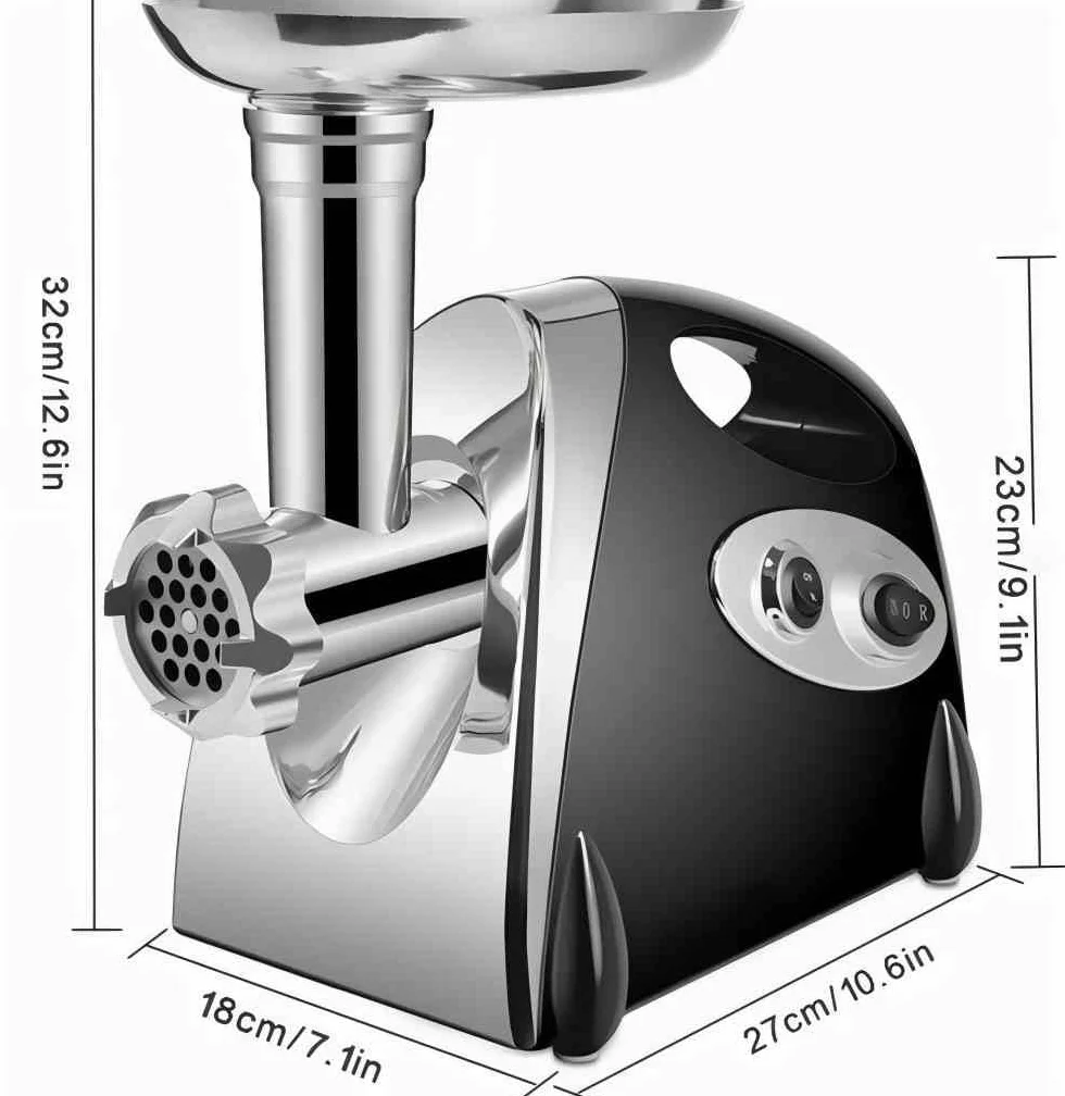 SINZUX Picadora de Carne y Salchichera Eléctrica, 2800 W Enchufe para Picar Carne y Salchichas, Gira Hacia Adelante y Hacia Atrás, con 3 Placas de Corte Diferentes (Negro)
