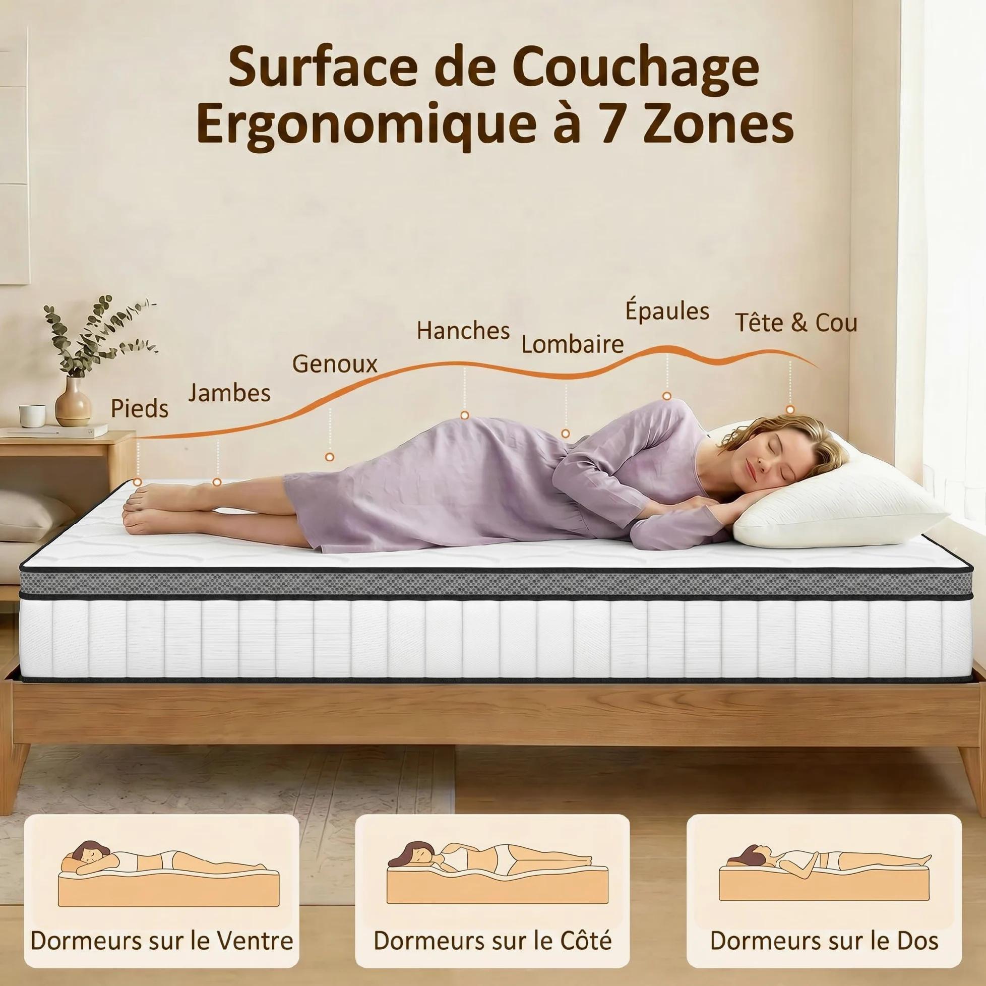 HOMCOM Colchón 90x190cm 20cm Soporte 7 Zonas | Colchón de muelles empaquetados, espuma de memoria con gel refrigerante, certificado Oeko-Tex, firmeza media
