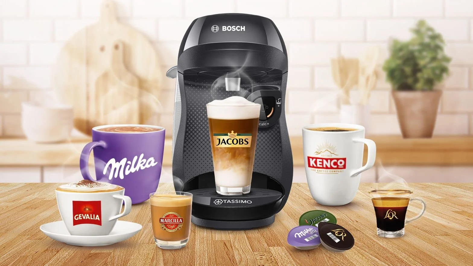 Bosch - Cafetera multibebida TASSIMO HAPPY, más de 40 especialidades, OneTouch, servicio individual, tamaño compacto, INTELLIBREW, negro, TAS1002N