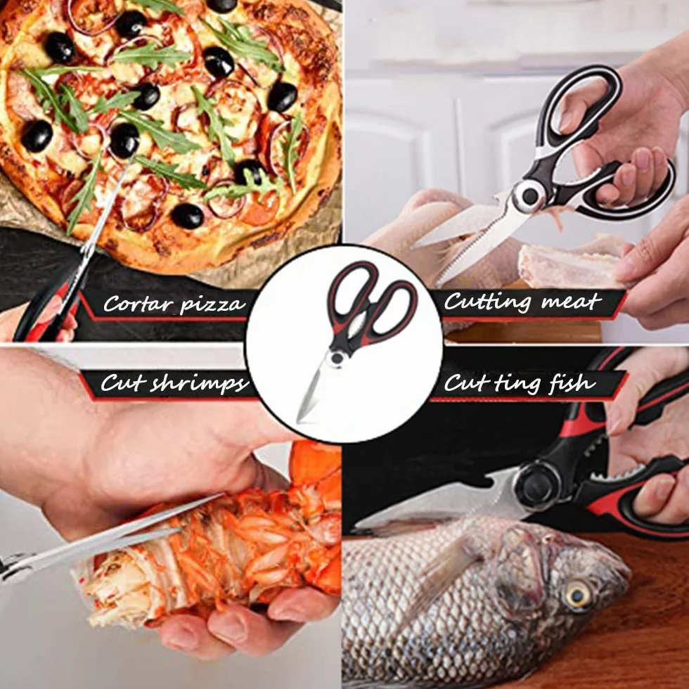 Tijeras de Cocina multifunción(Pack de 2),Acero Inoxidable,con Funda Protectora para Cuchilla,Usado para Cortar Pollo, Pescado, Carne, Vegetales, Hierbas