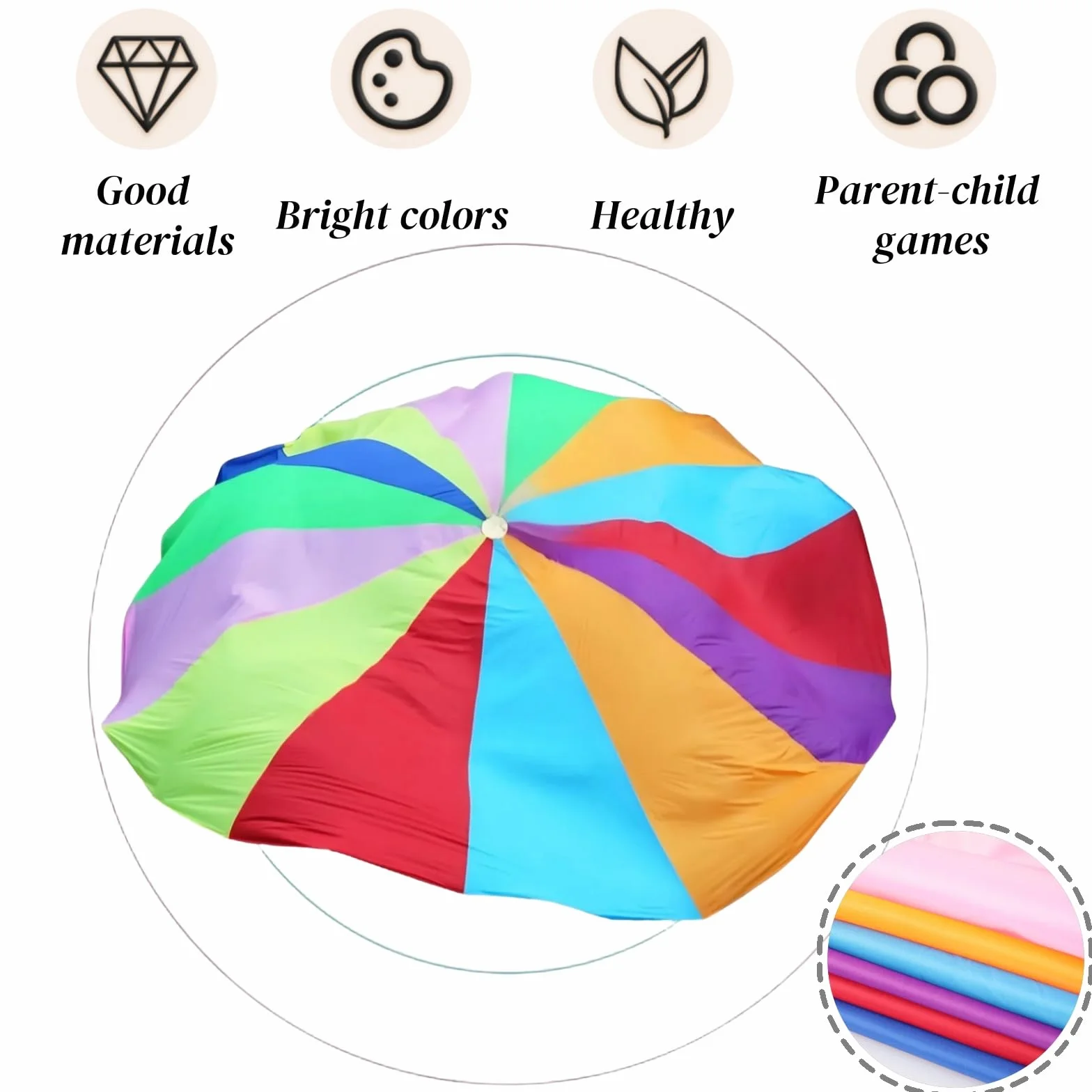 Tokaneit Kids Parachute Rainbow Play Parachute 2 m 8 Handles Team Games