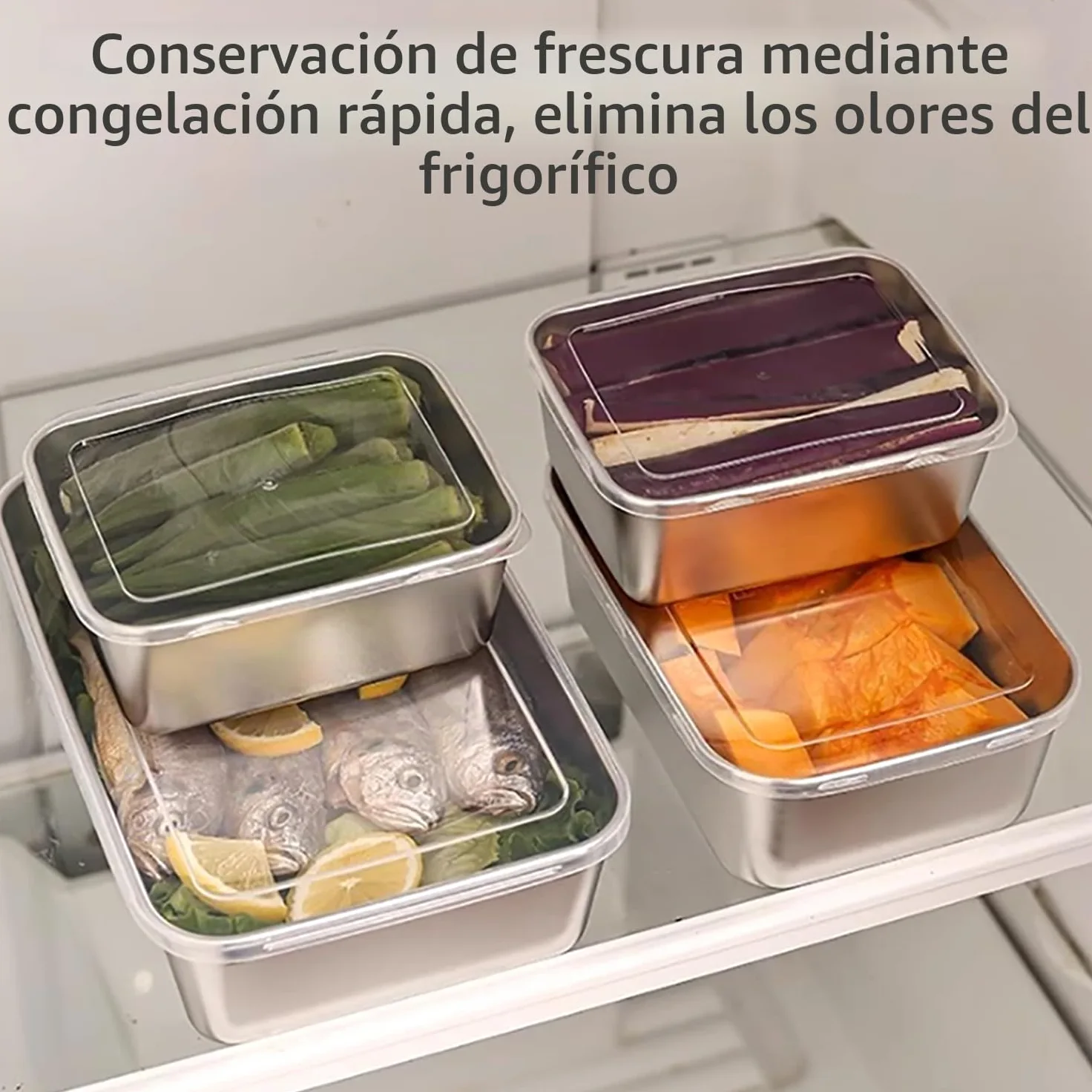 6 Botes Herméticos de Acero Inoxidable con Tapa, Set de Tuppers para Meal Prep, Recipientes Apilables para Alimentos, Apto para Horno, Microondas y Congelador (25 * 20 * 5 cm)