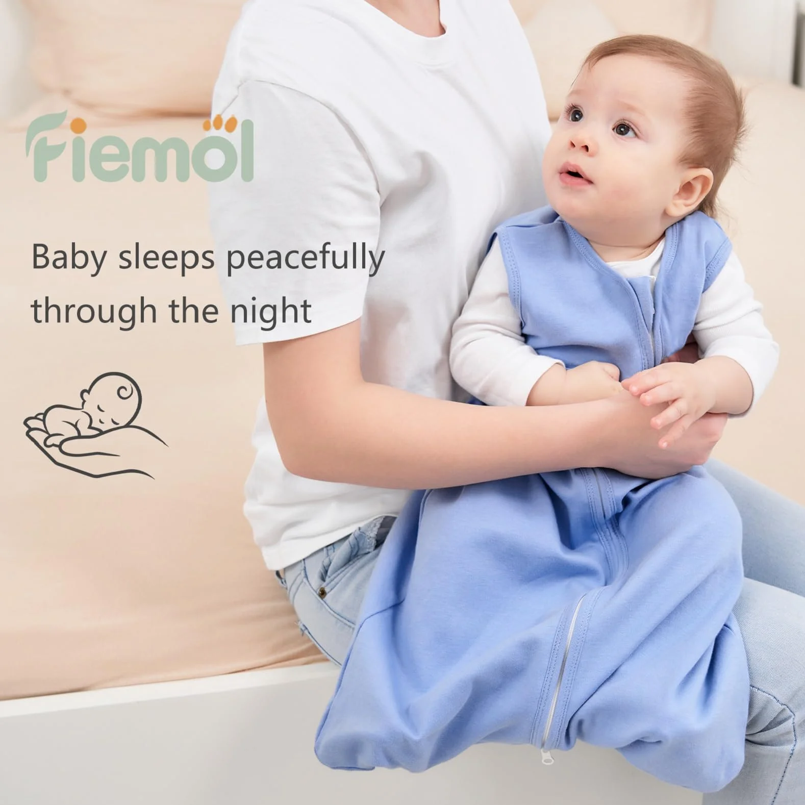 Saco de Dormir para Bebé 0-6 Meses 0.5 Tog Algodón 3 Paquetes Transpirable 58-66cm Albaricoque